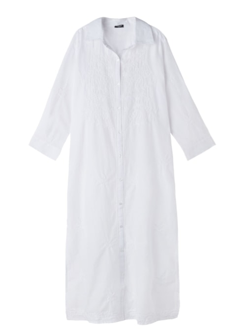 Vestido Em Algodão Com Bordado e Botões - Branco