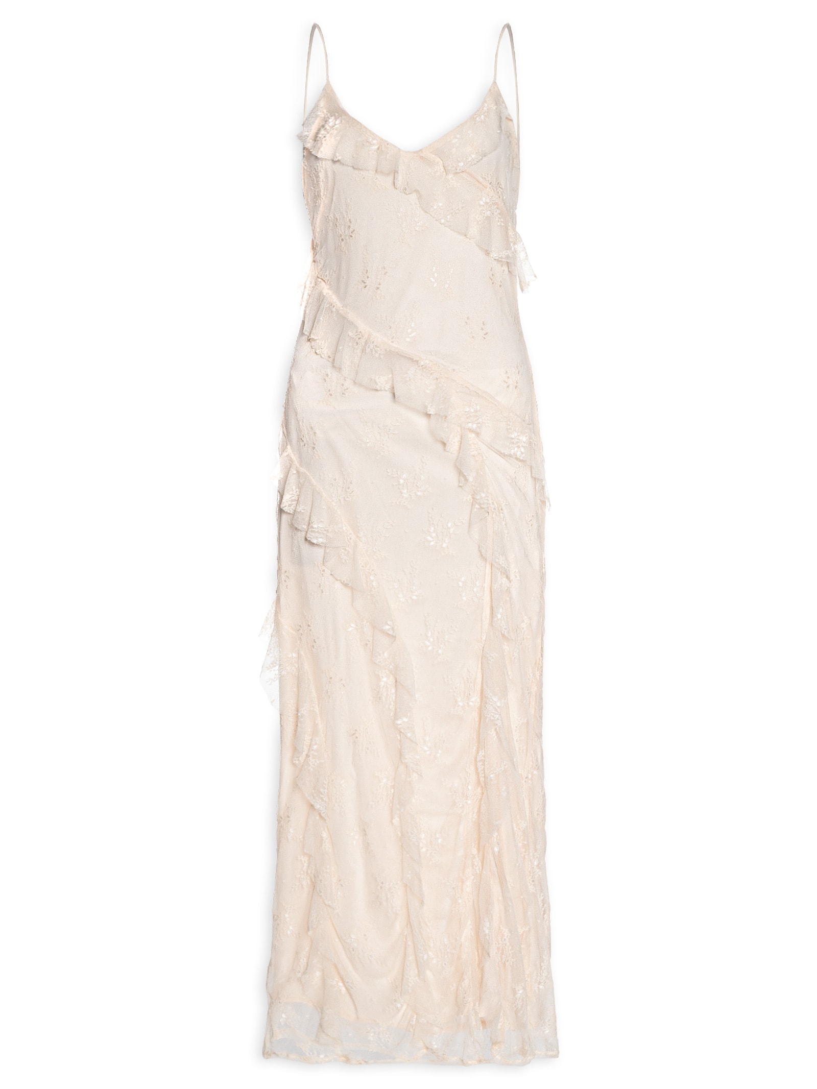 Vestido Em Renda Com Babados Bege Market 33