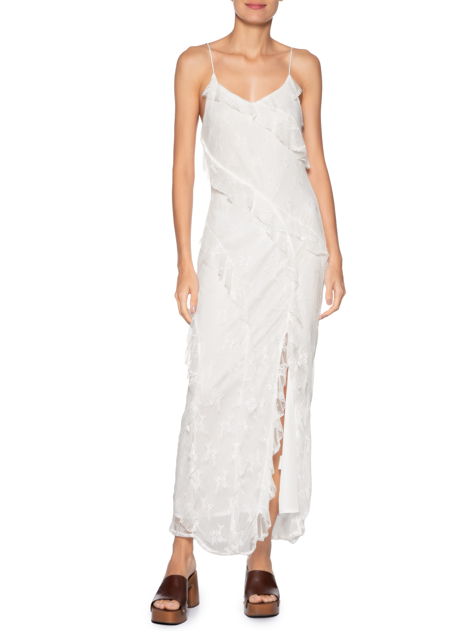 Vestido Em Renda Com Babados Off White Market 33