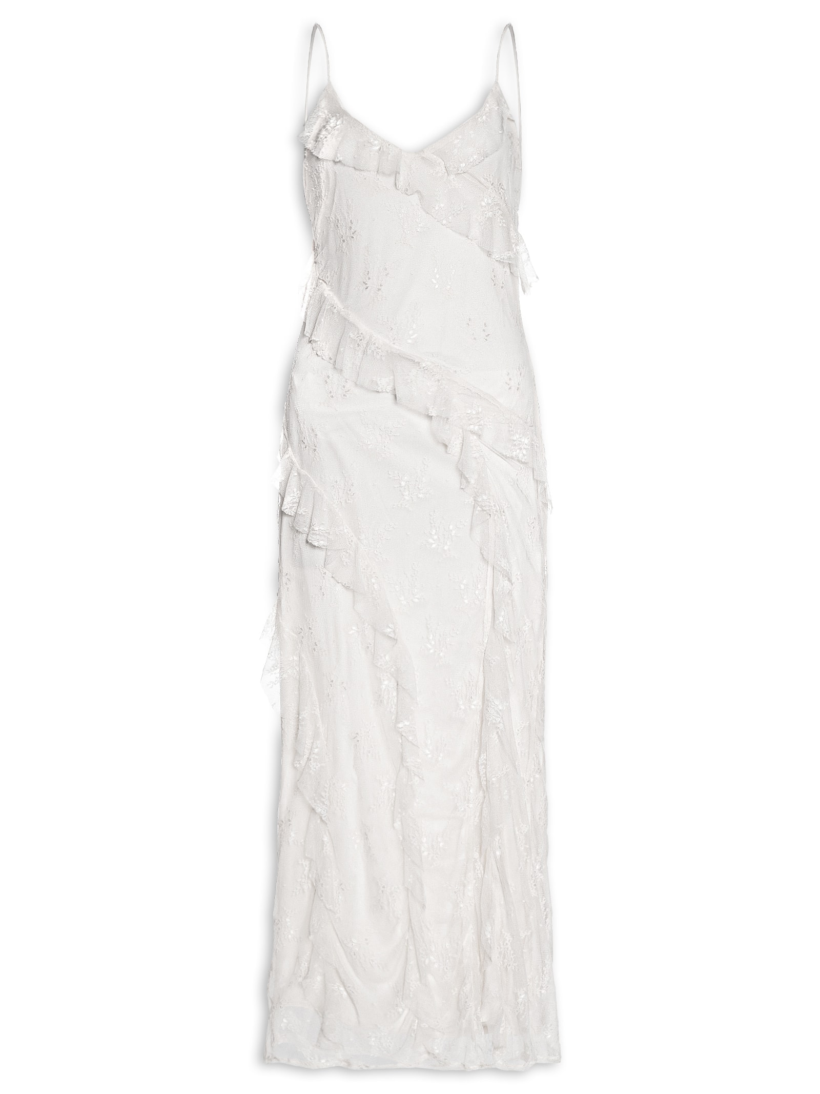 Vestido Em Renda Com Babados Off White Market 33