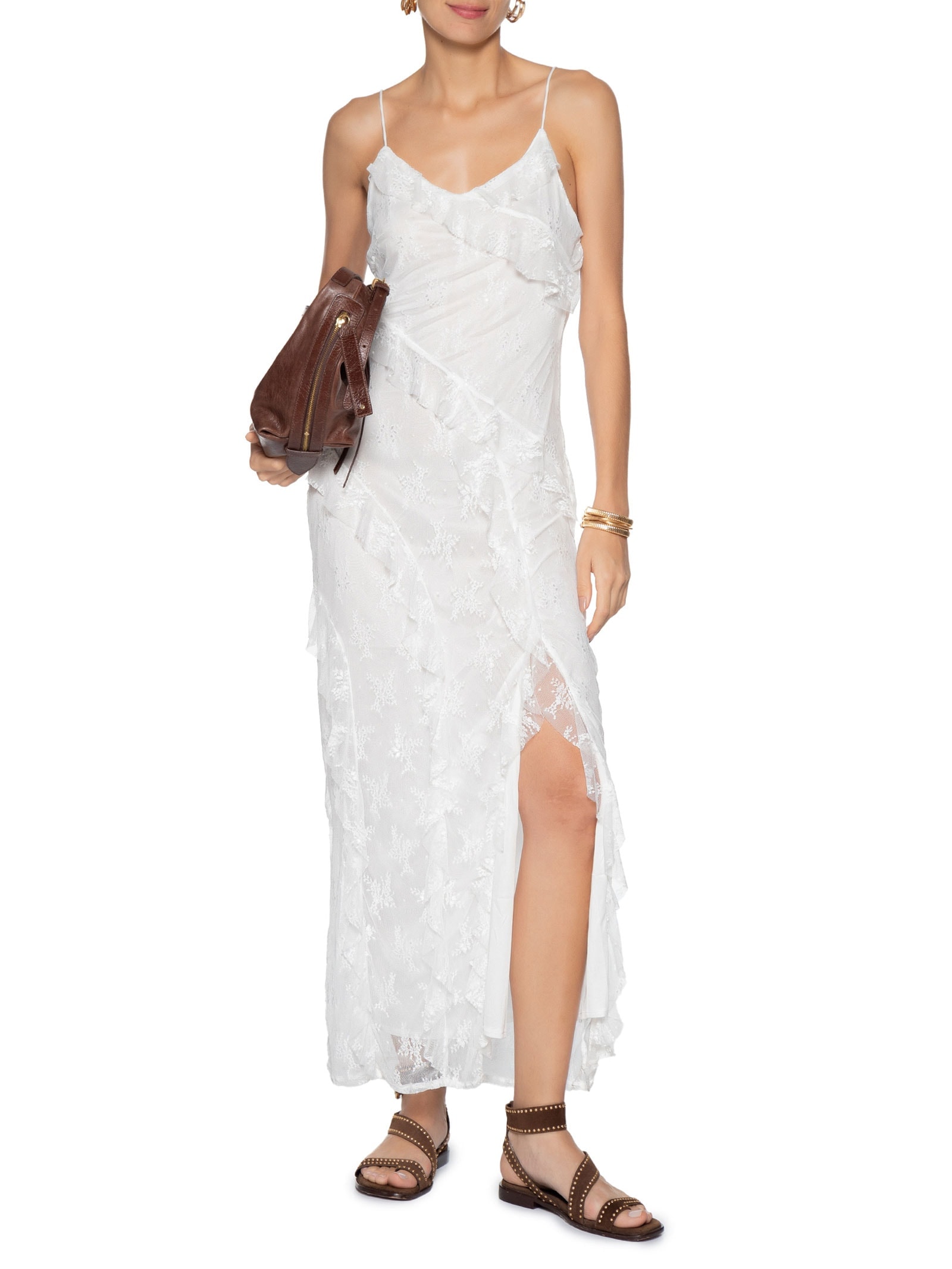 Vestido Em Renda Com Babados Off White Market 33