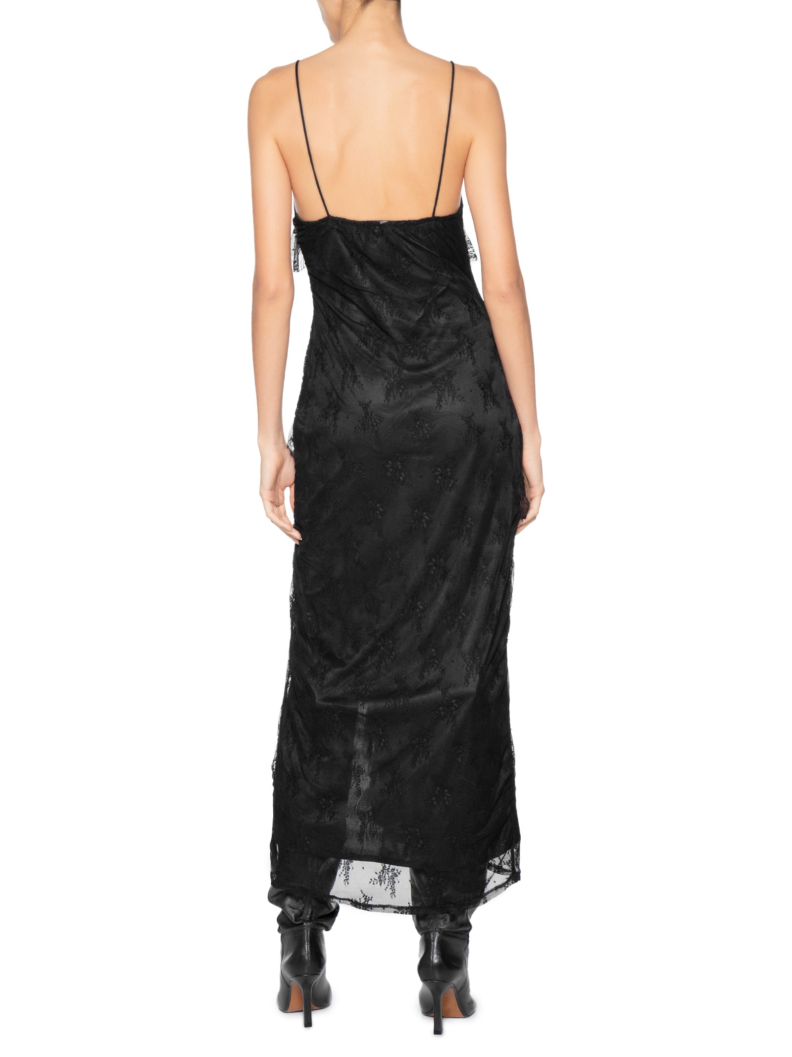 Vestido Em Renda Com Babados Preto Market 33