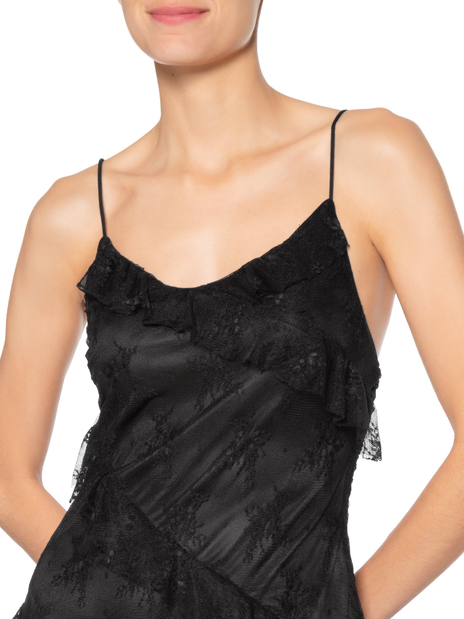 Vestido Em Renda Com Babados Preto Market 33