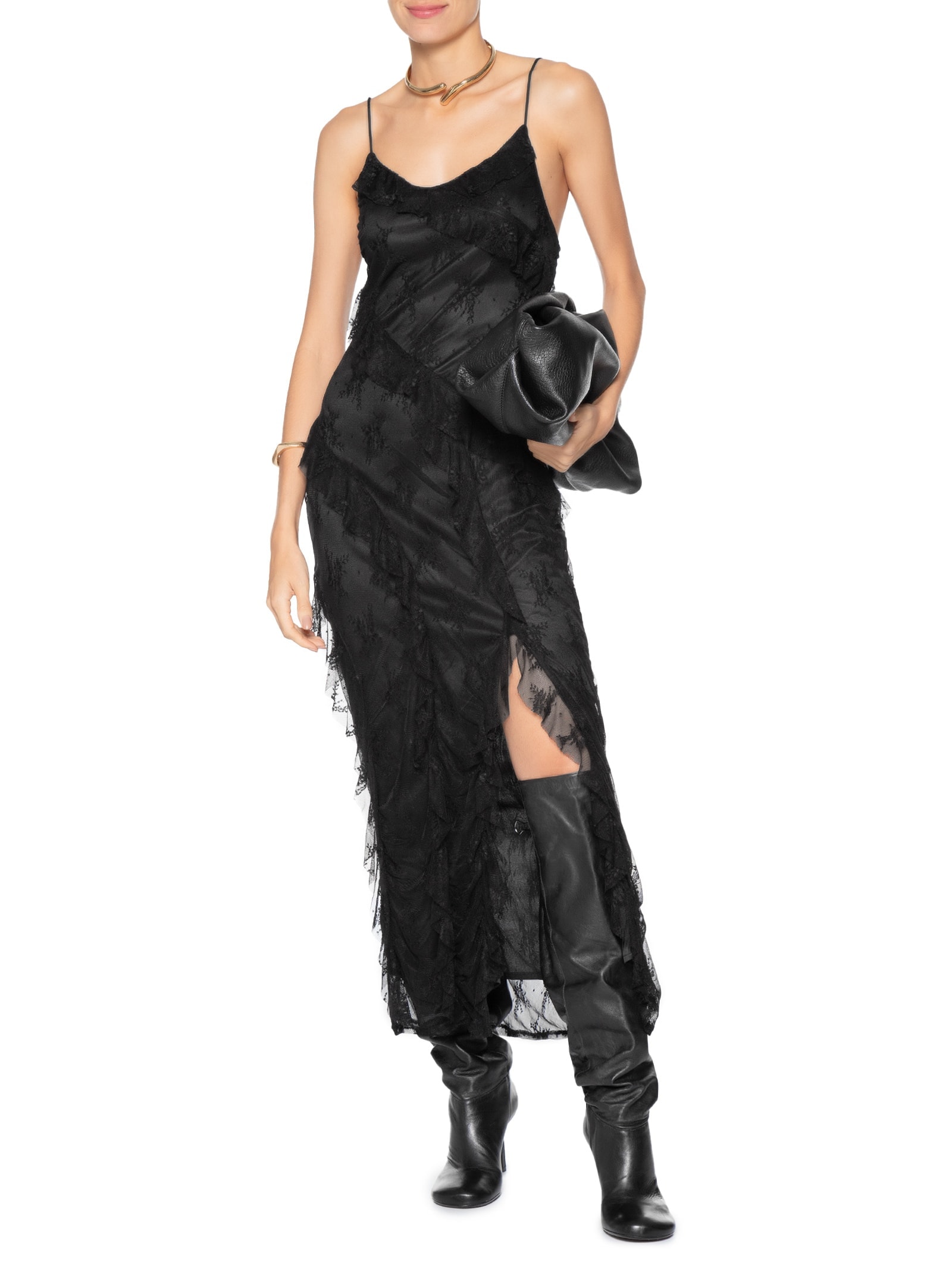 Vestido Em Renda Com Babados Preto Market 33