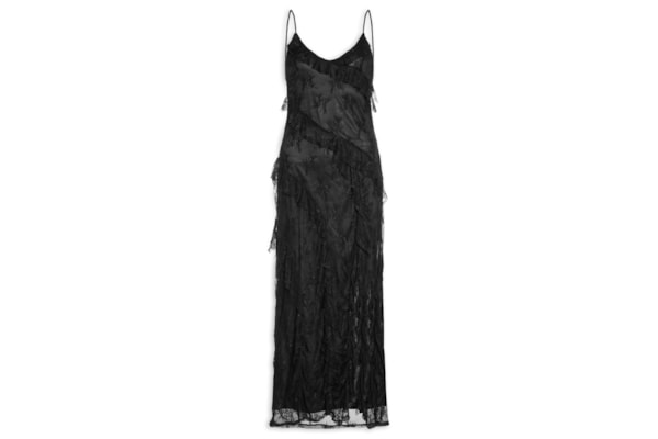 Vestido Em Renda Com Babados - Preto