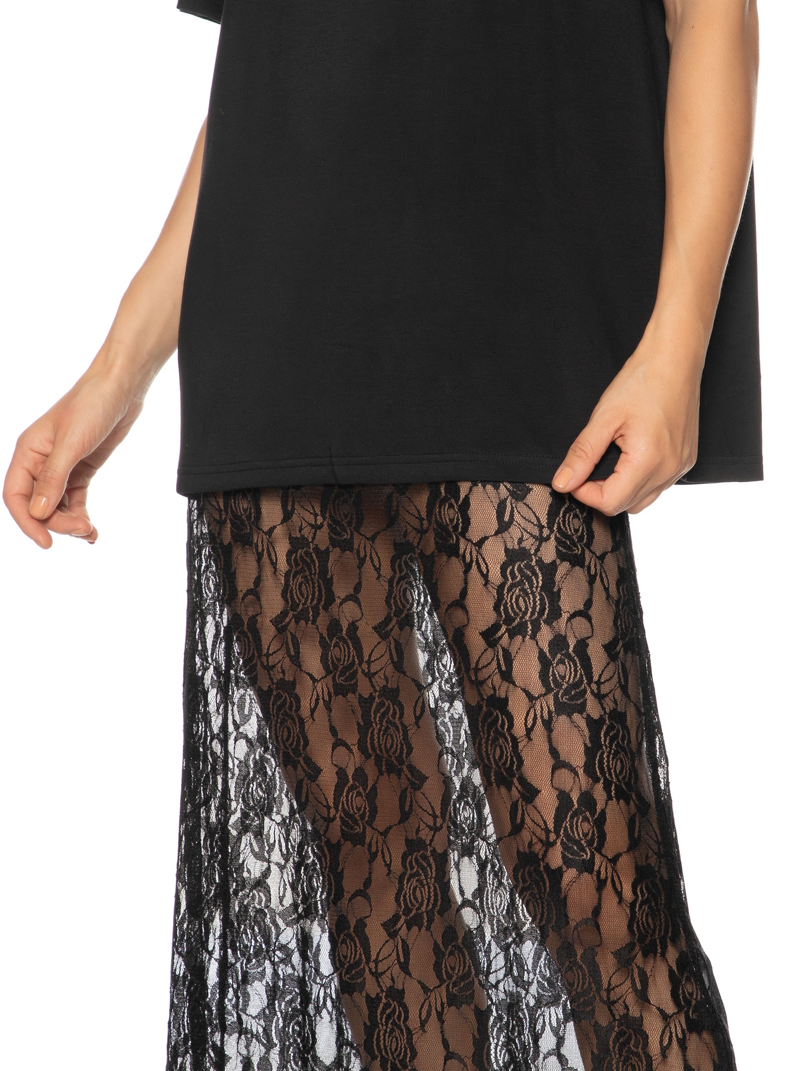 Vestido Em Renda Com Camiseta Sobreposta Preto Market 33