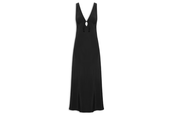 Vestido Enviesado Midi - Preto