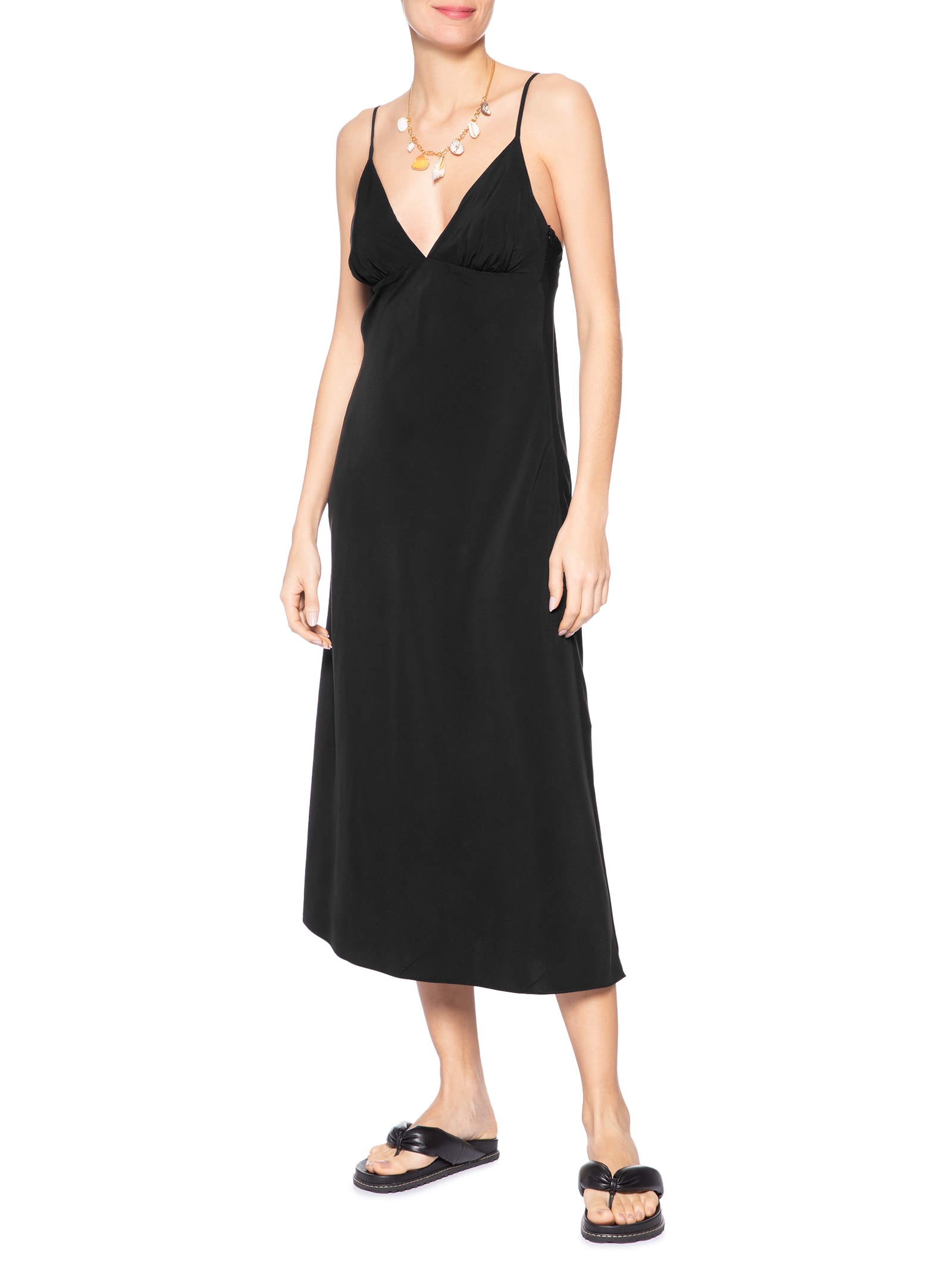 Vestido Enviesado Midi – Preto Farm