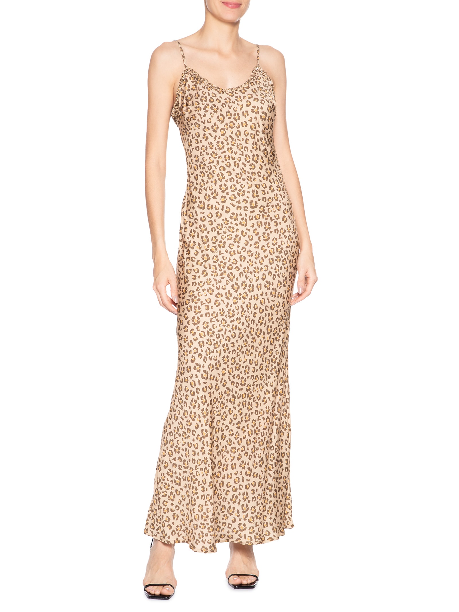 Vestido Enviesado Onça Flor Marrom Farm