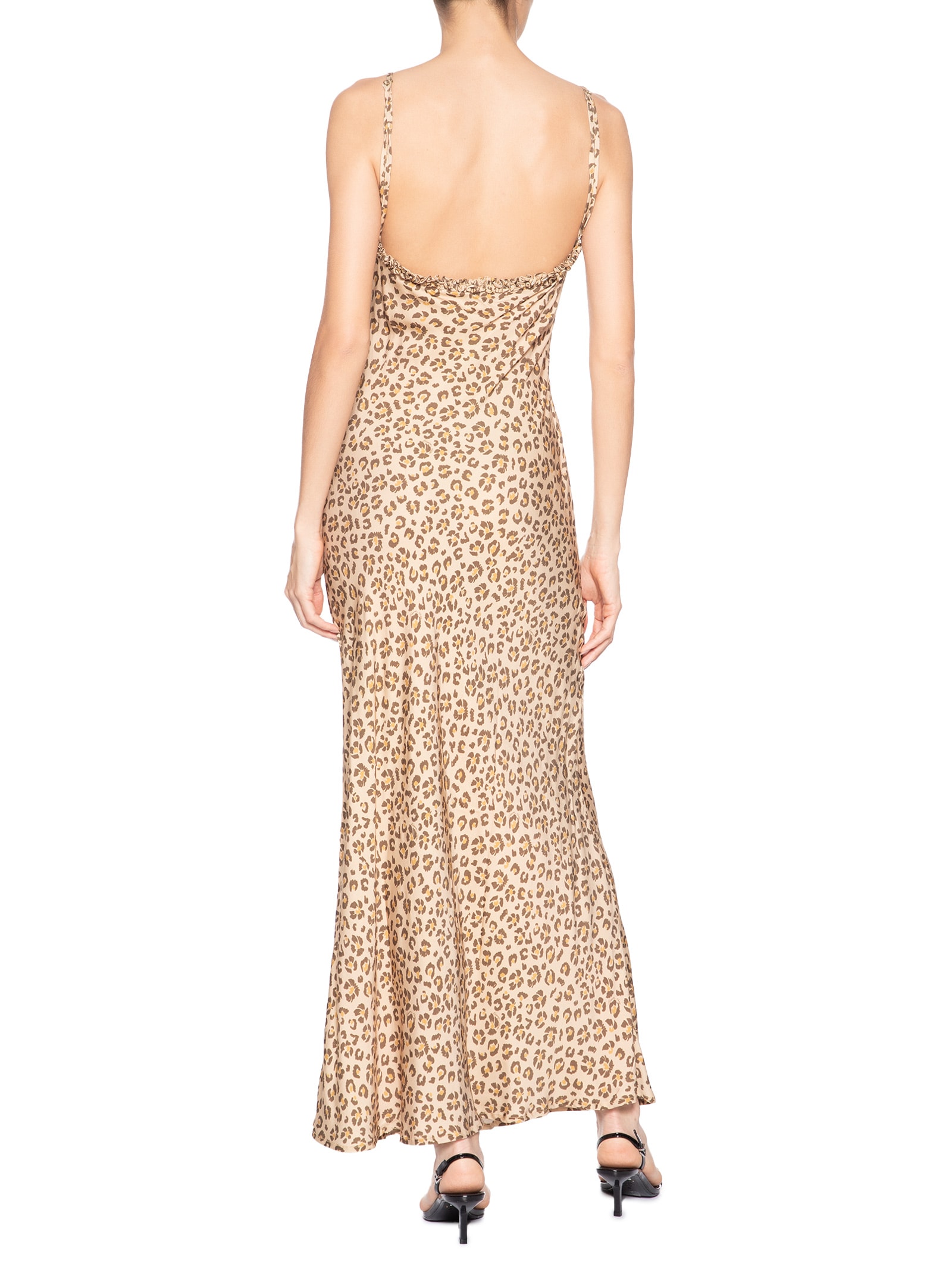 Vestido Enviesado Onça Flor Marrom Farm