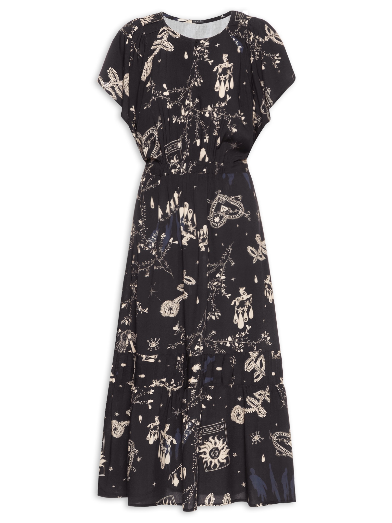 Vestido Estampa Estava Escrito Preto Cantão