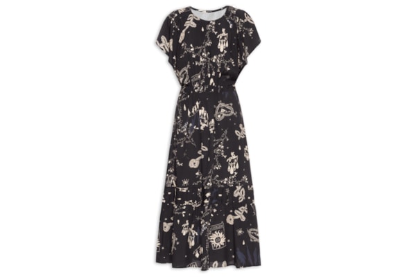 Vestido Estampa Estava Escrito - Preto