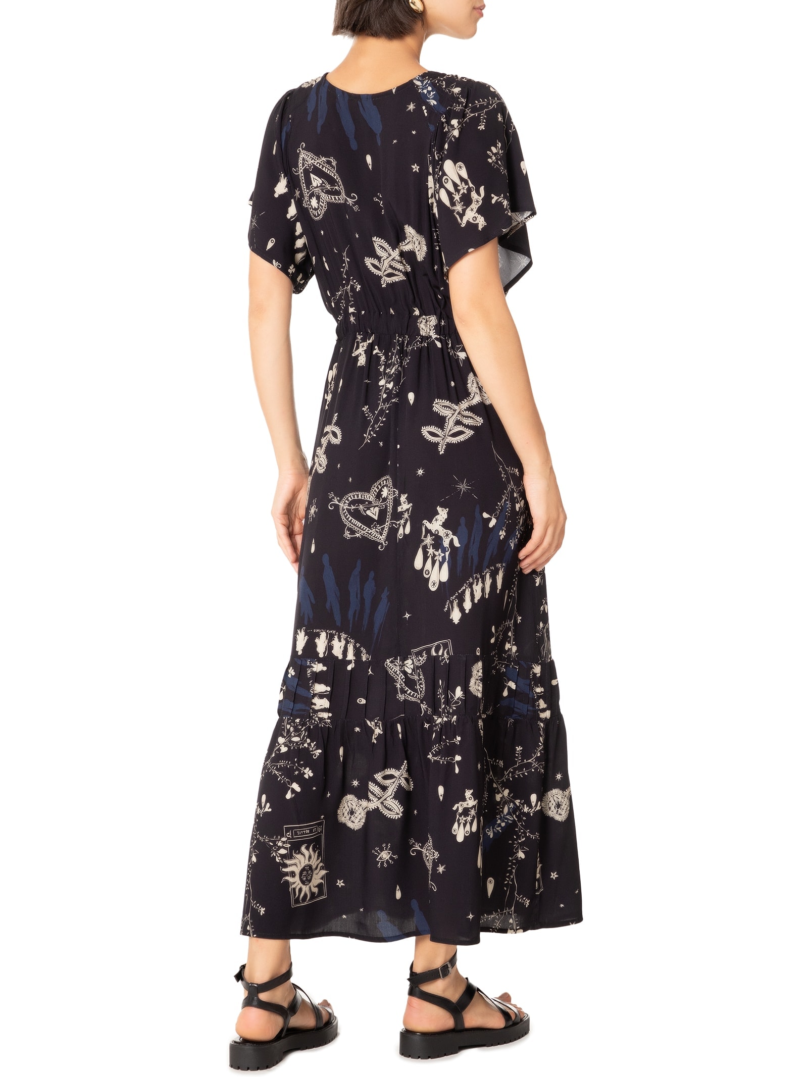 Vestido Estampa Estava Escrito Preto Cantão