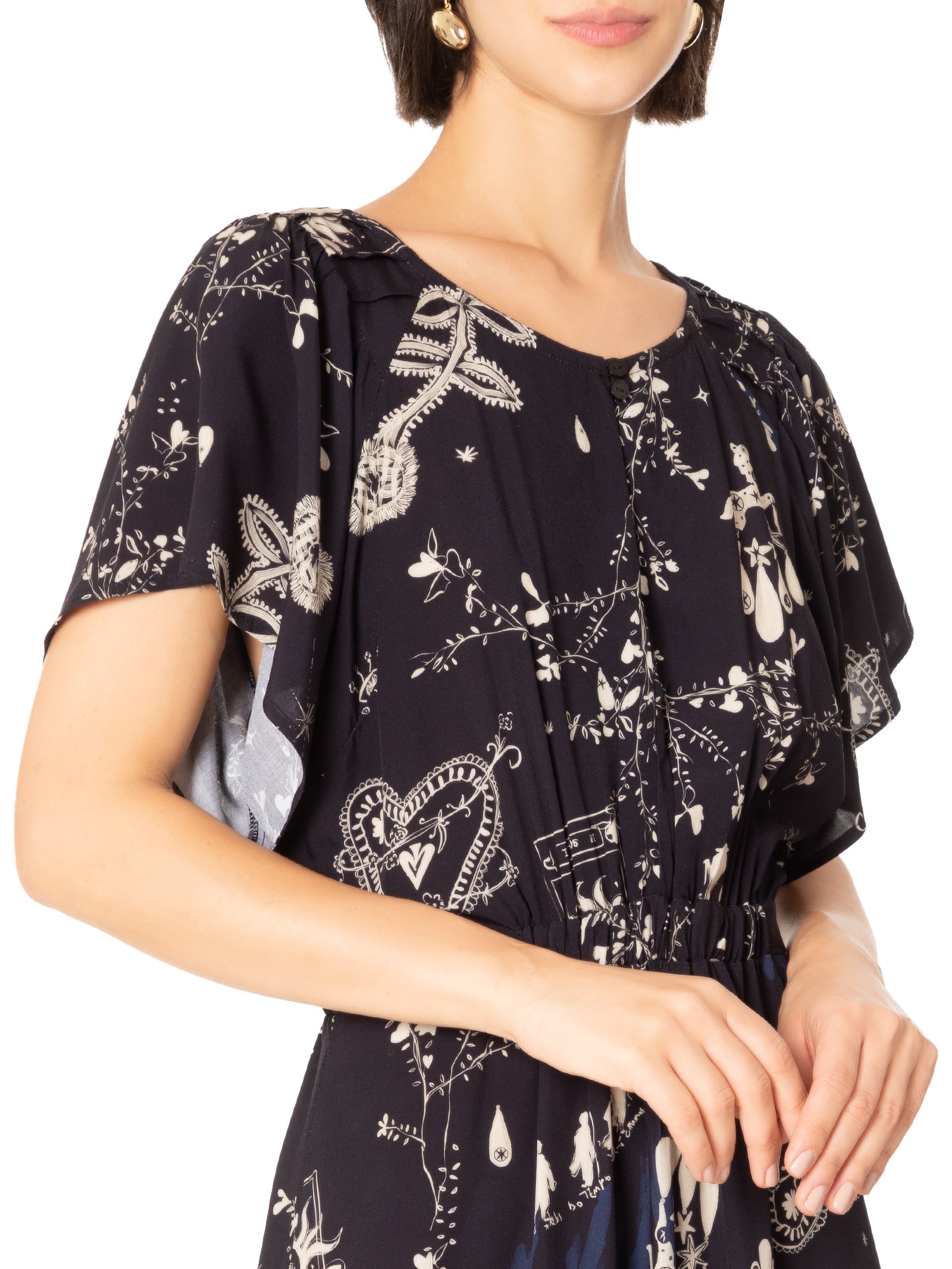 Vestido Estampa Estava Escrito Preto Cantão