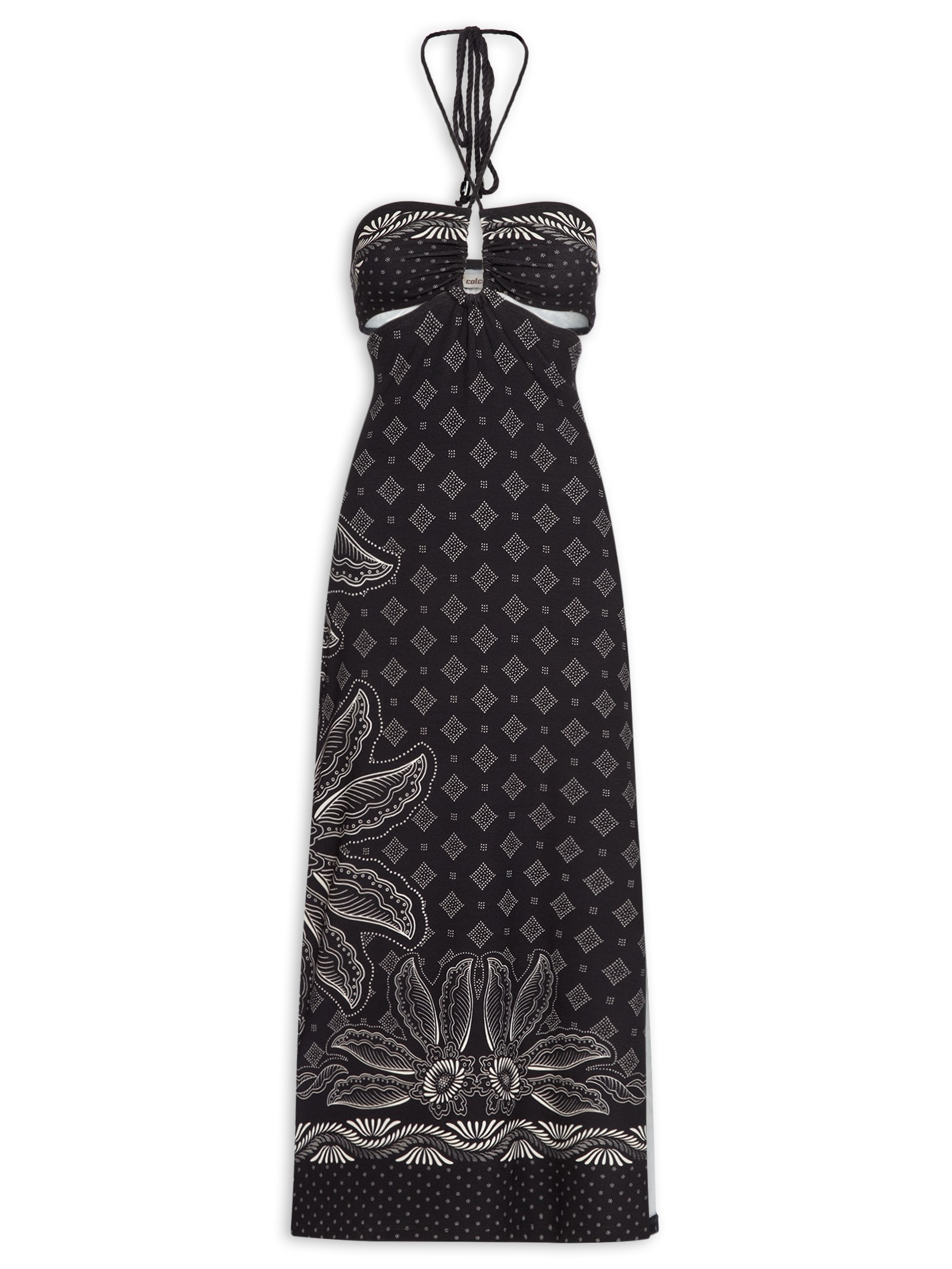 Vestido Estampa Geométrica Midi Preto Colcci