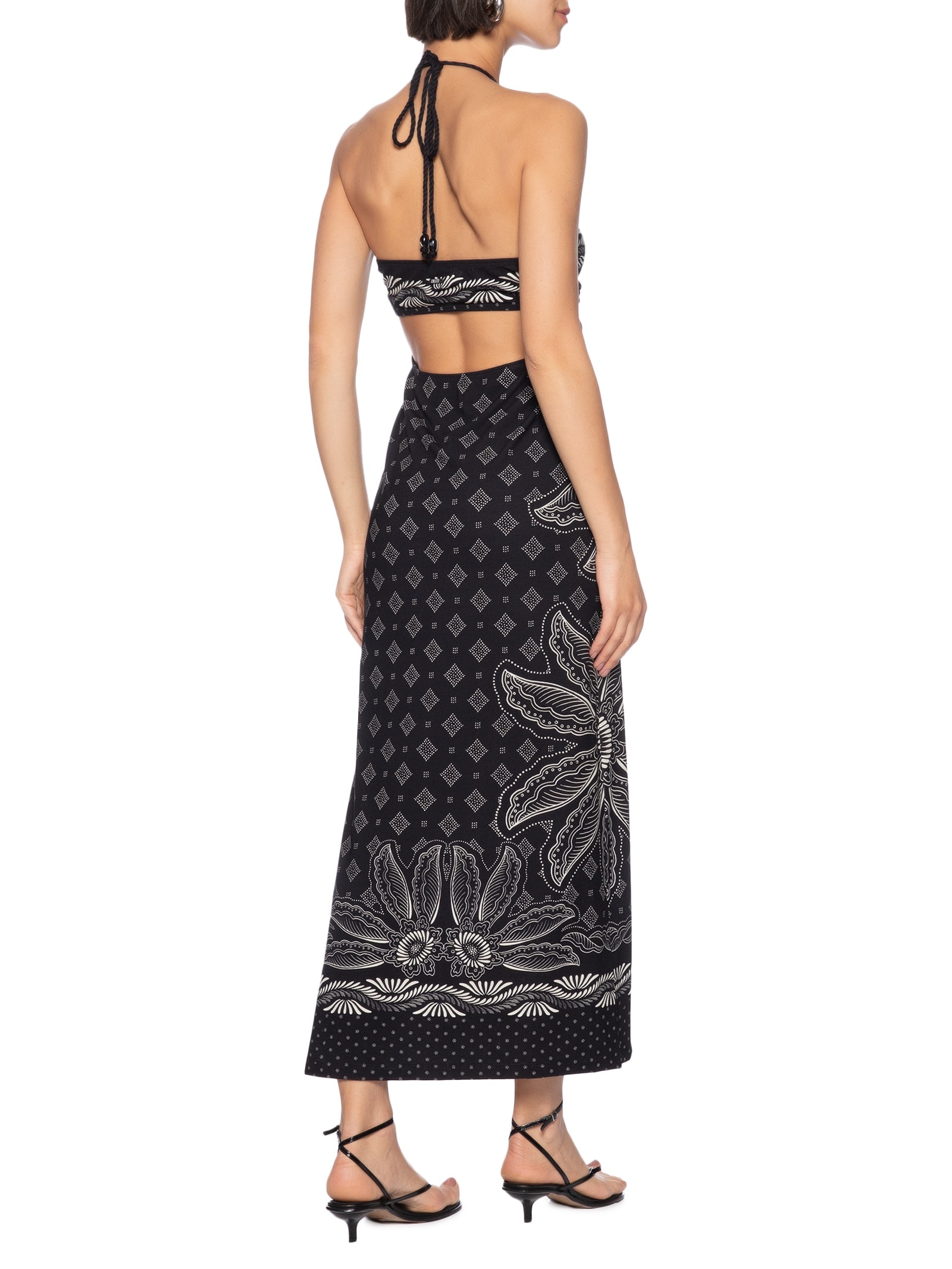 Vestido Estampa Geométrica Midi Preto Colcci