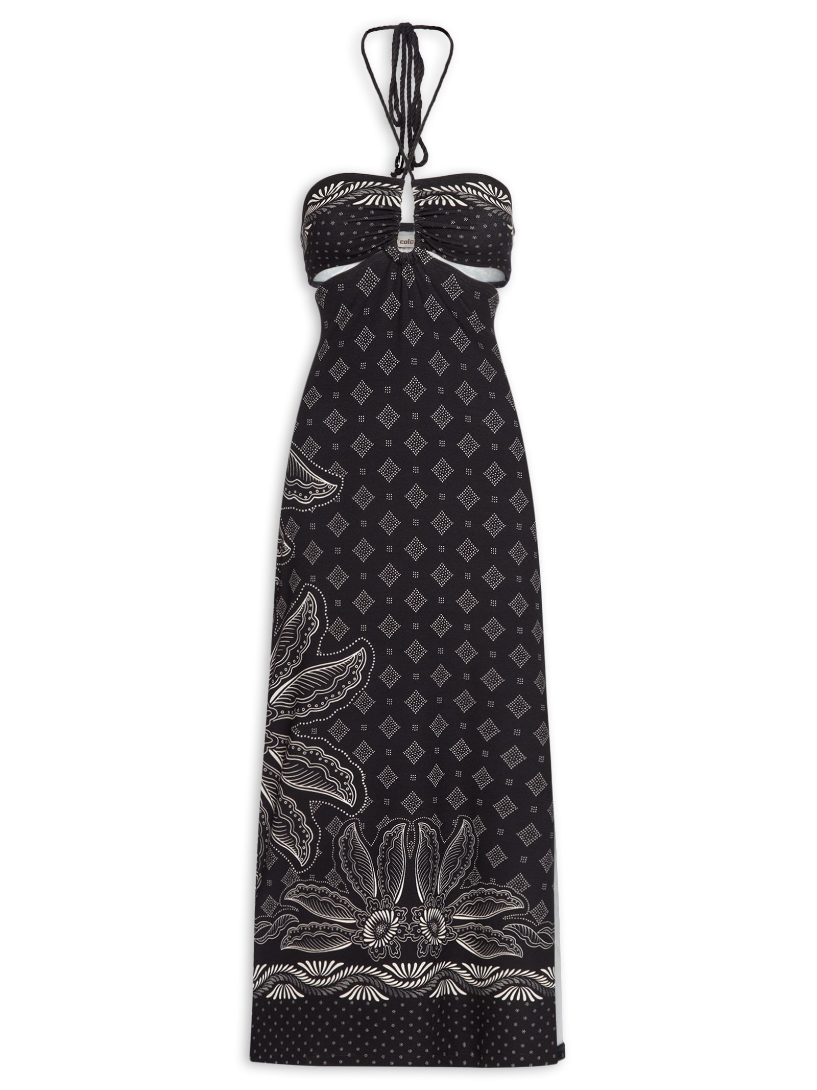 Vestido Estampa Geométrica Midi Preto Colcci