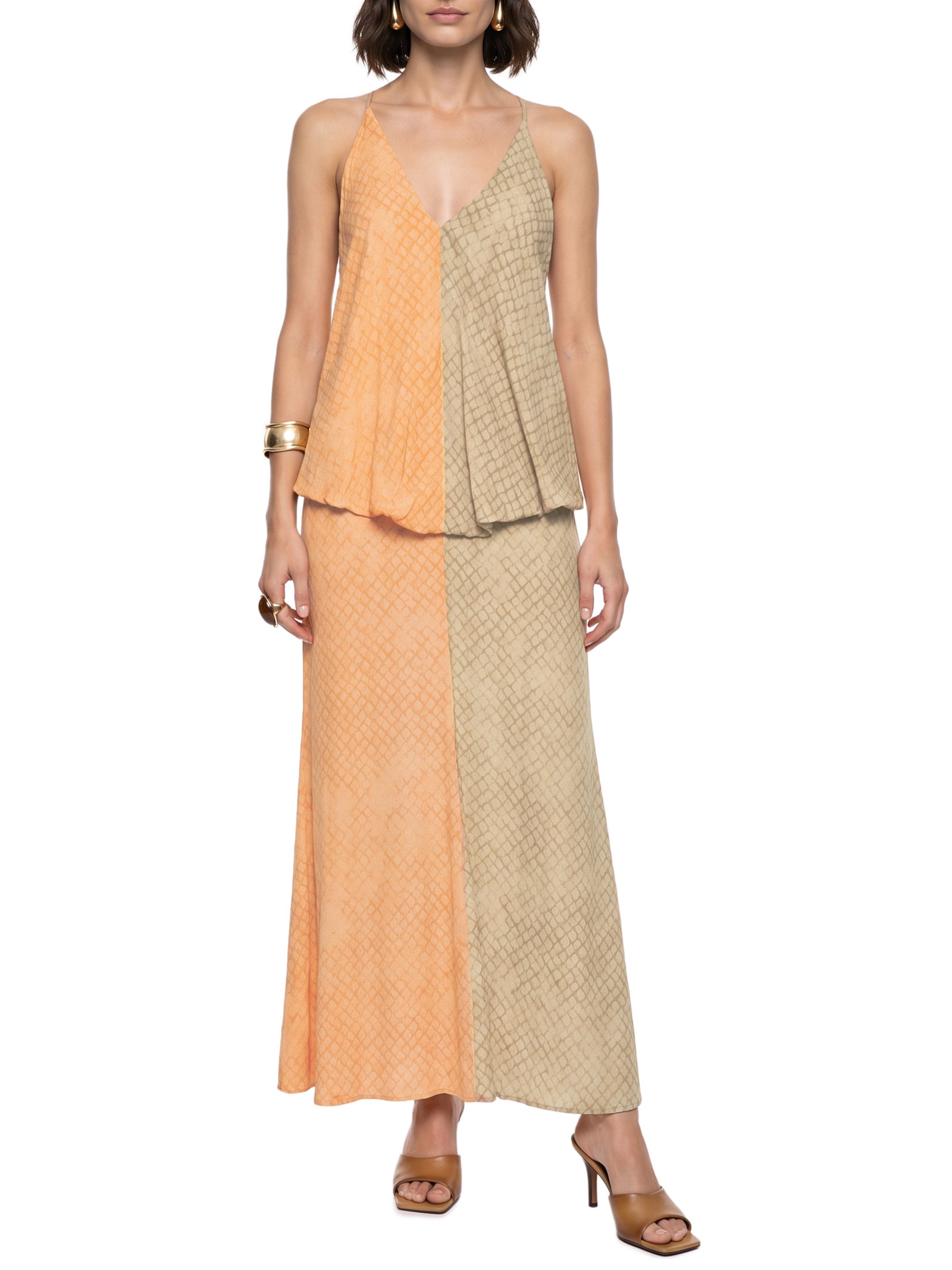 Vestido Estampado Bege Open
