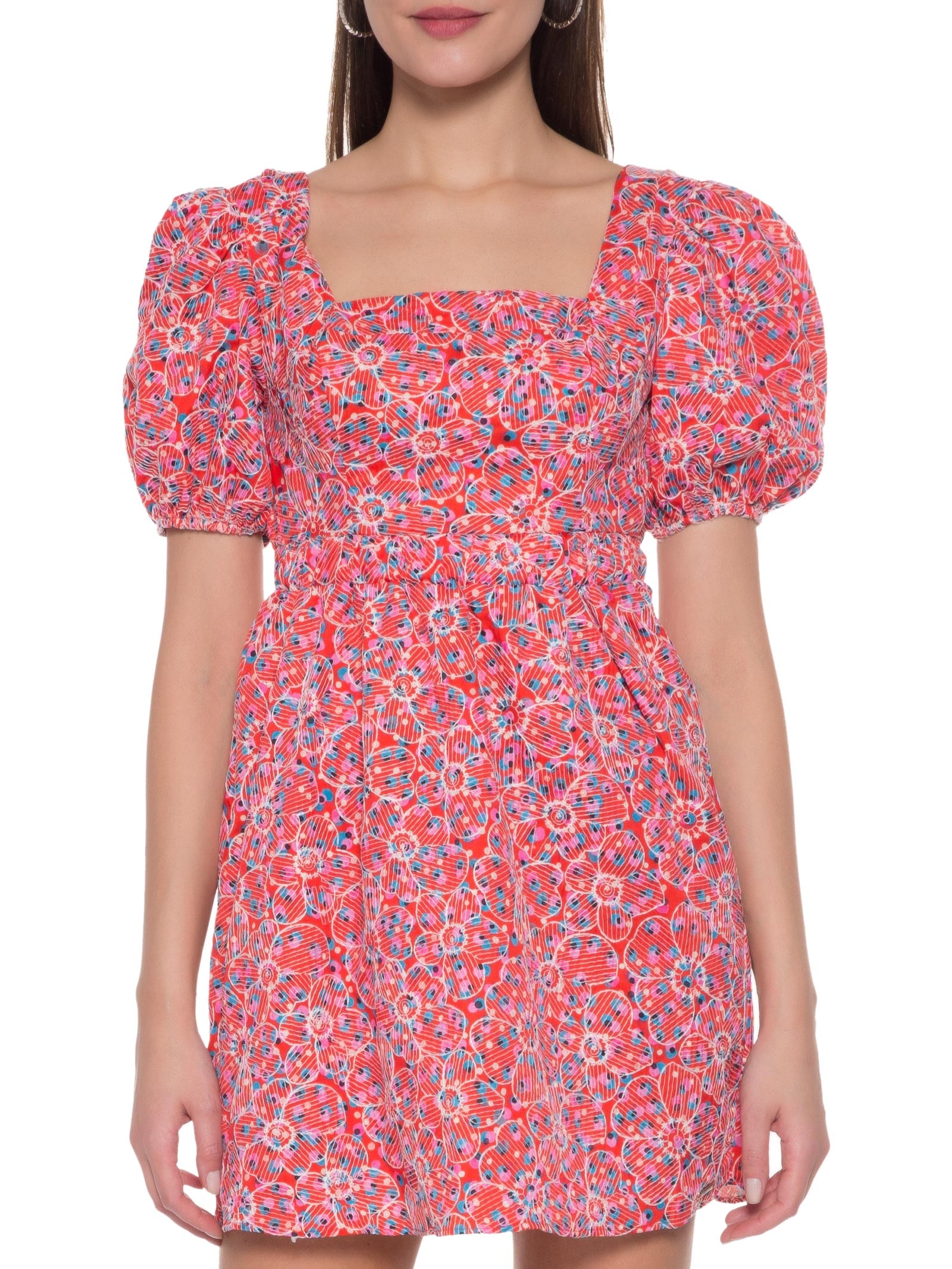 Vestido Estampado Bordado Vermelho Colcci