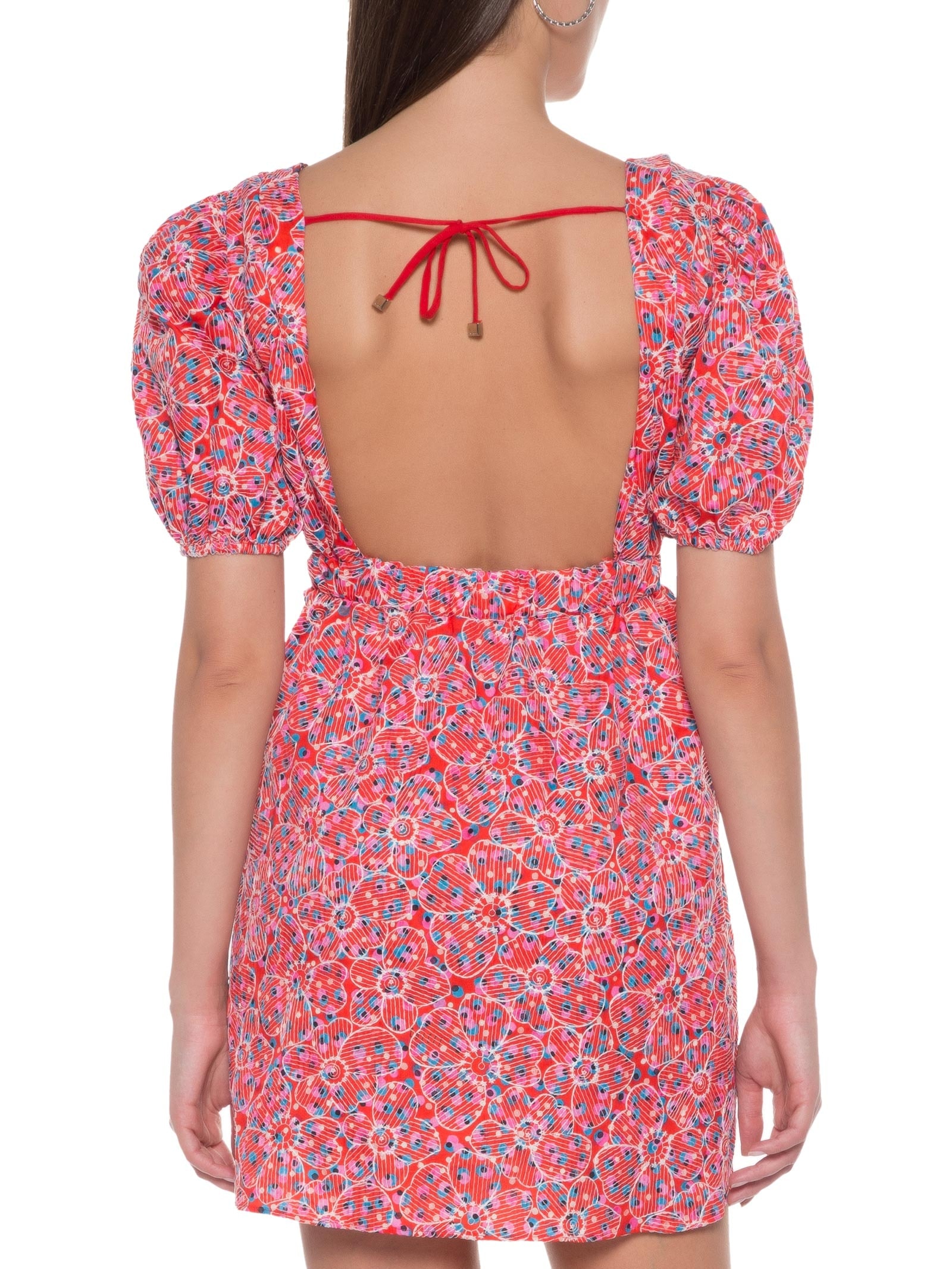 Vestido Estampado Bordado Vermelho Colcci