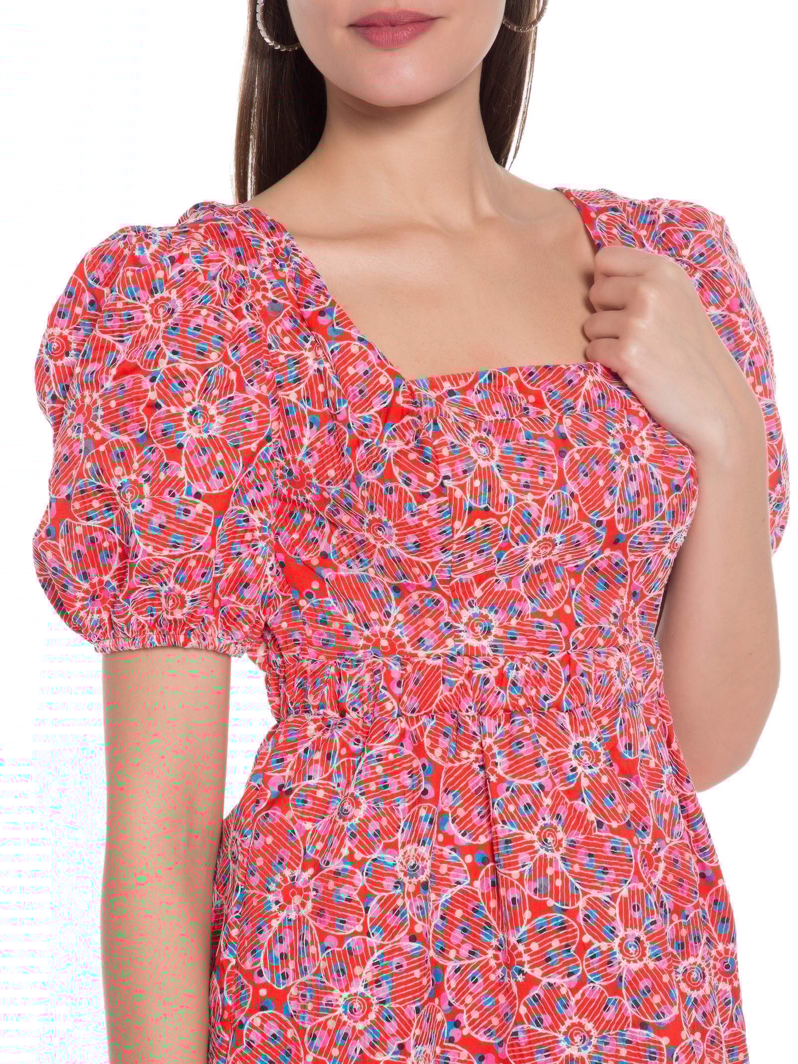 Vestido Estampado Bordado Vermelho Colcci