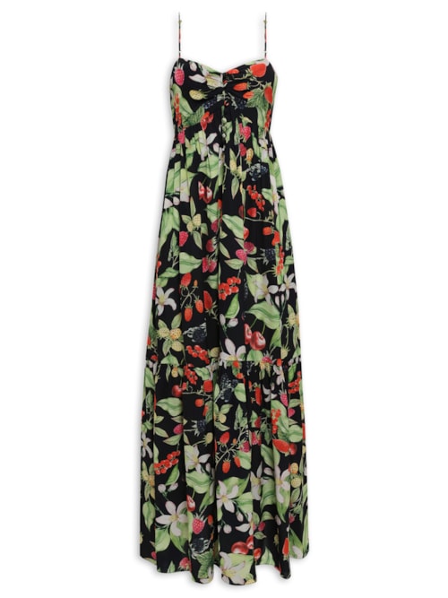 Vestido Estampado de Alças - Preto