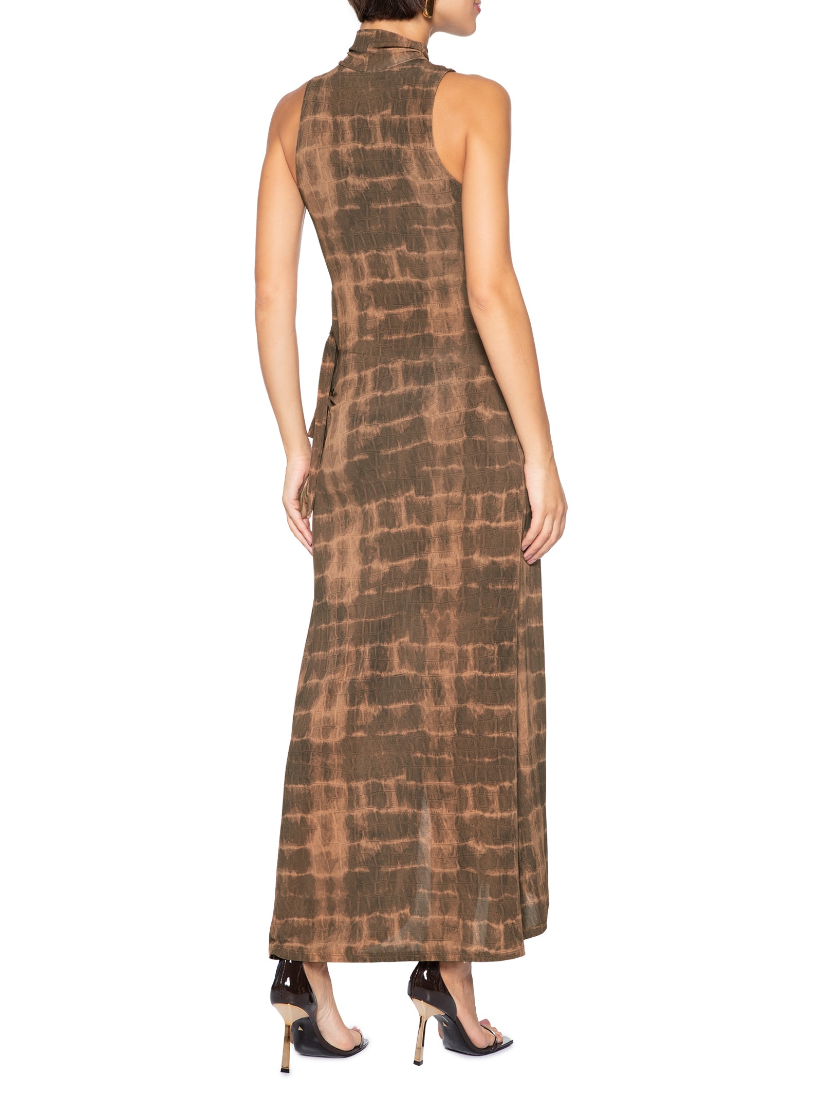 Vestido Estampado Marrom Open