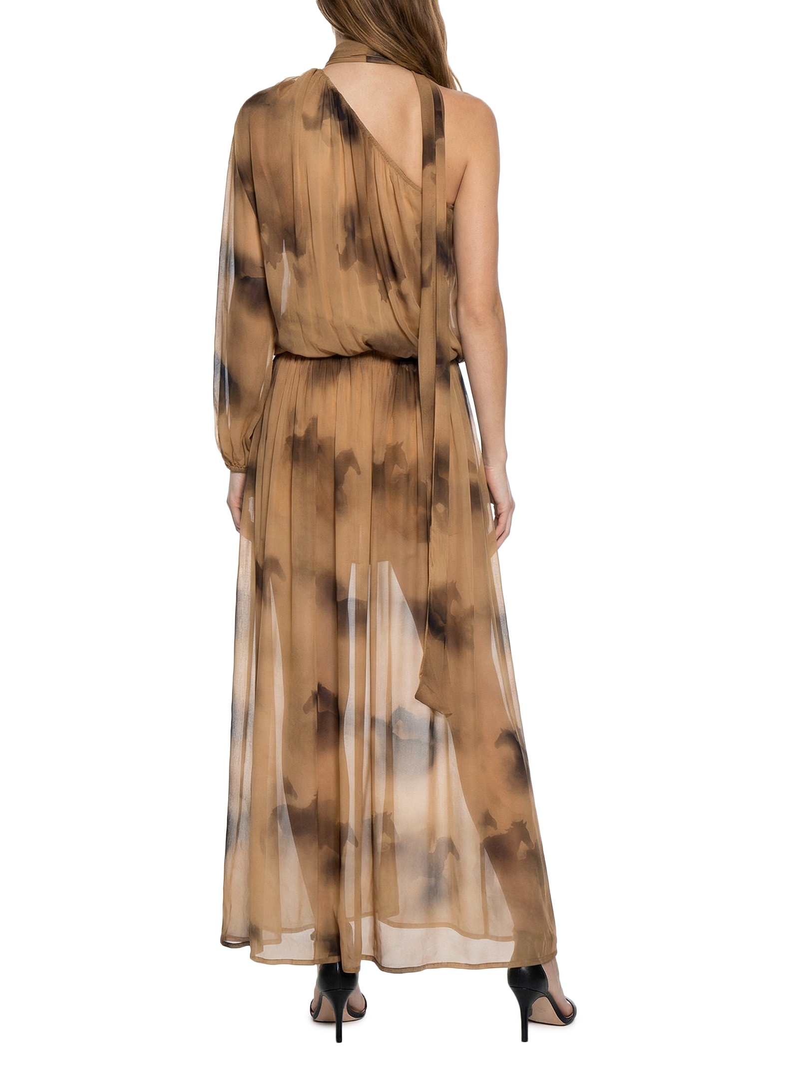 Vestido Estampado Marrom Open