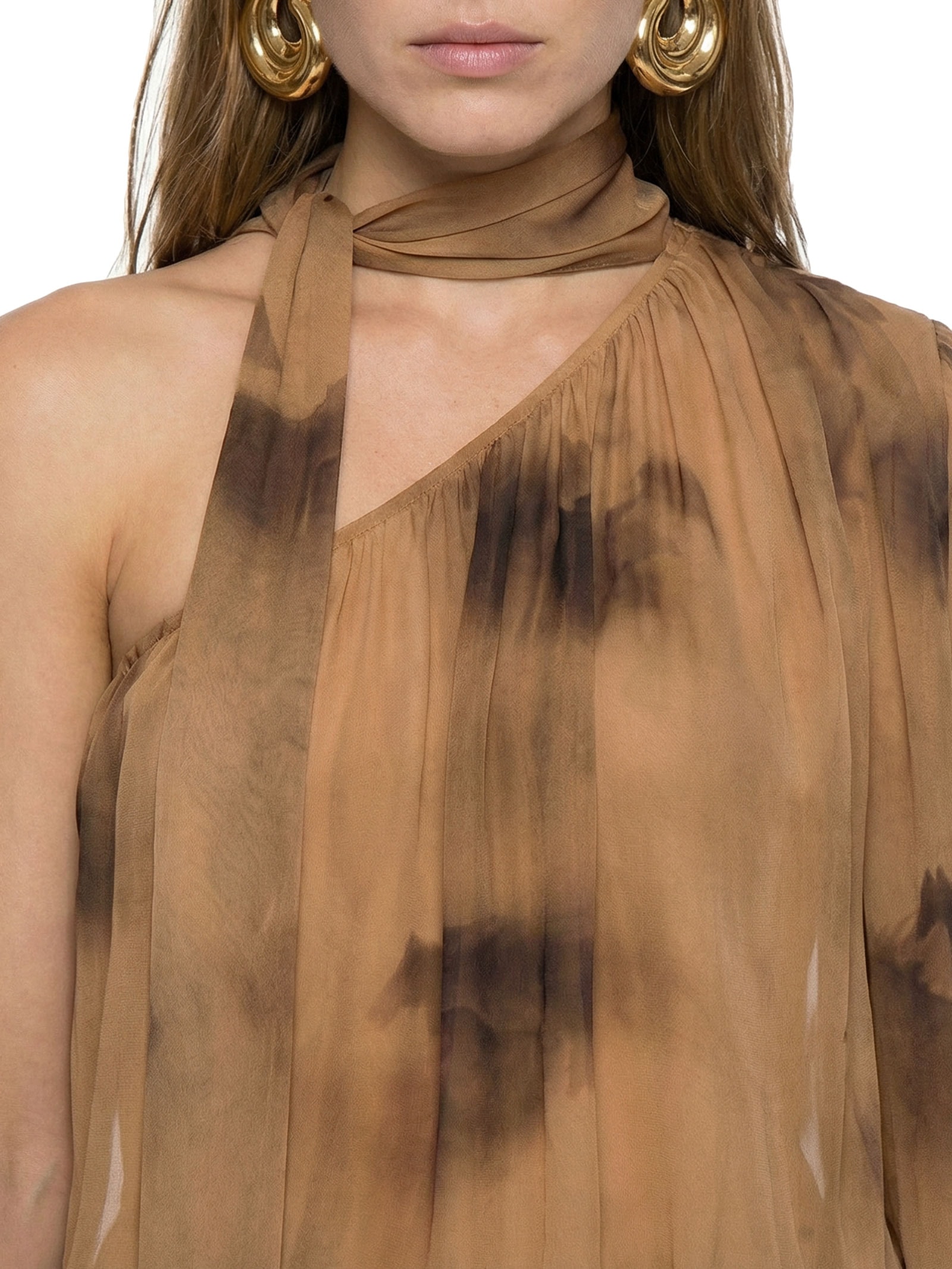 Vestido Estampado Marrom Open