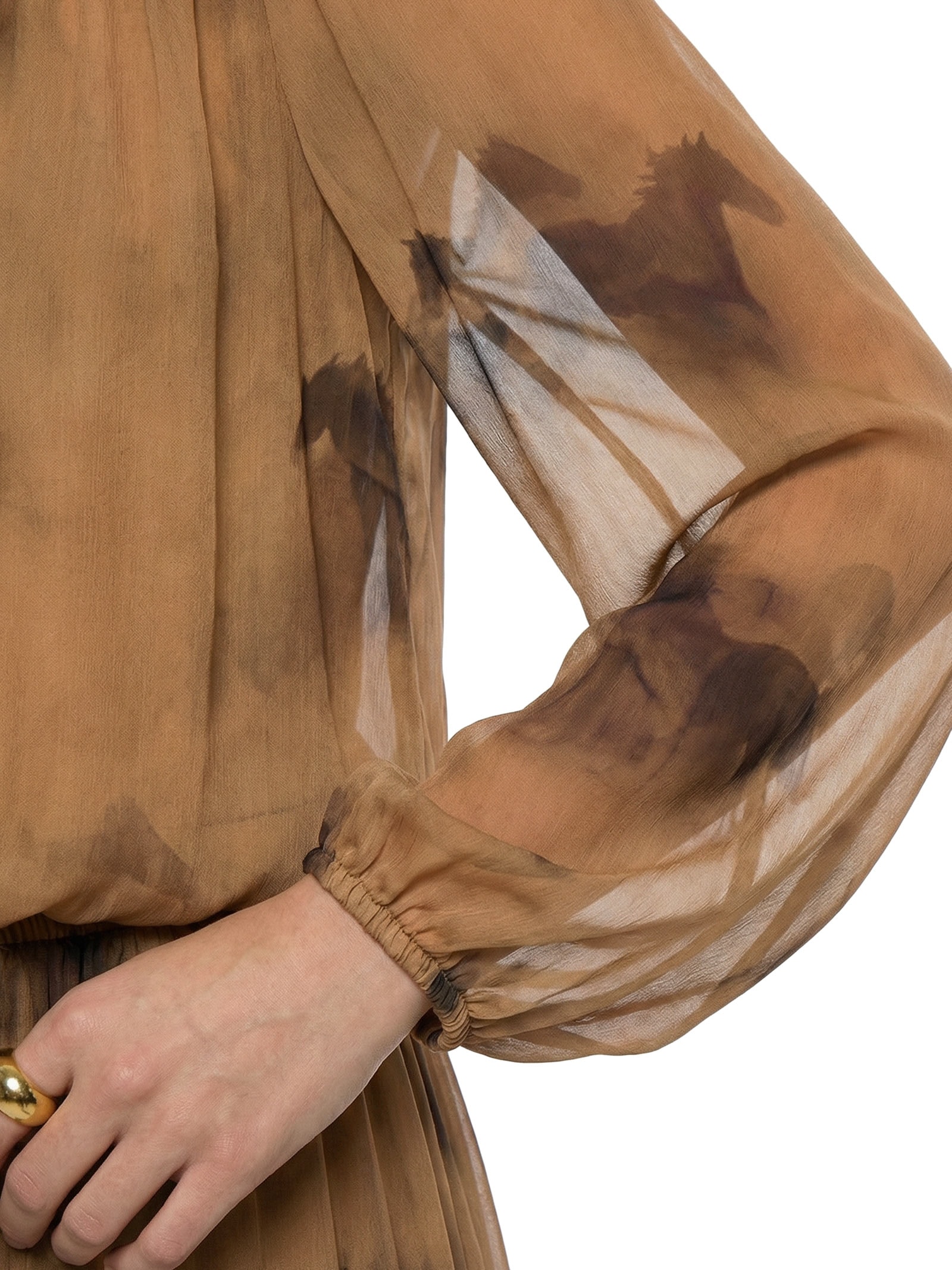 Vestido Estampado Marrom Open