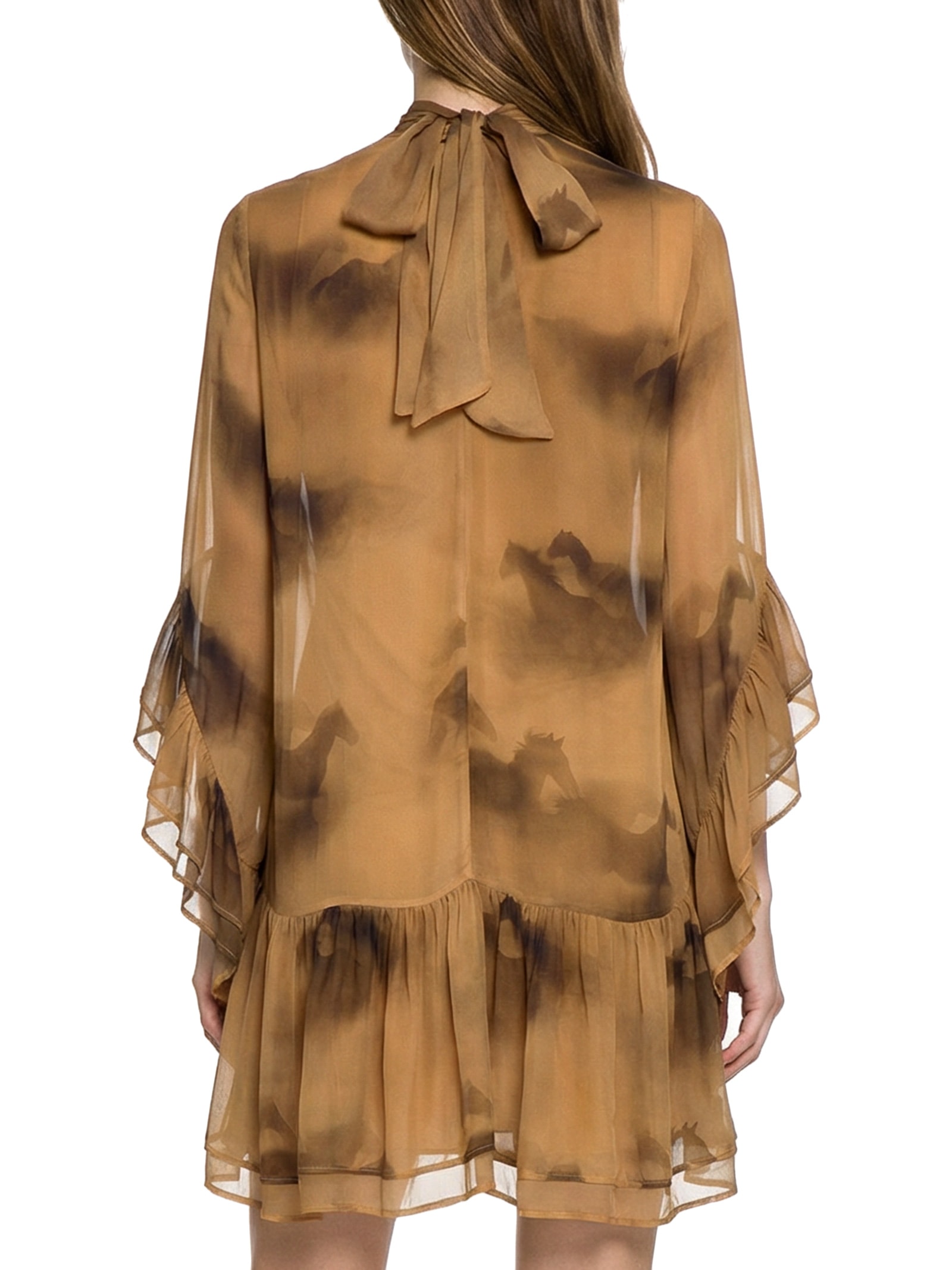 Vestido Estampado Marrom Open