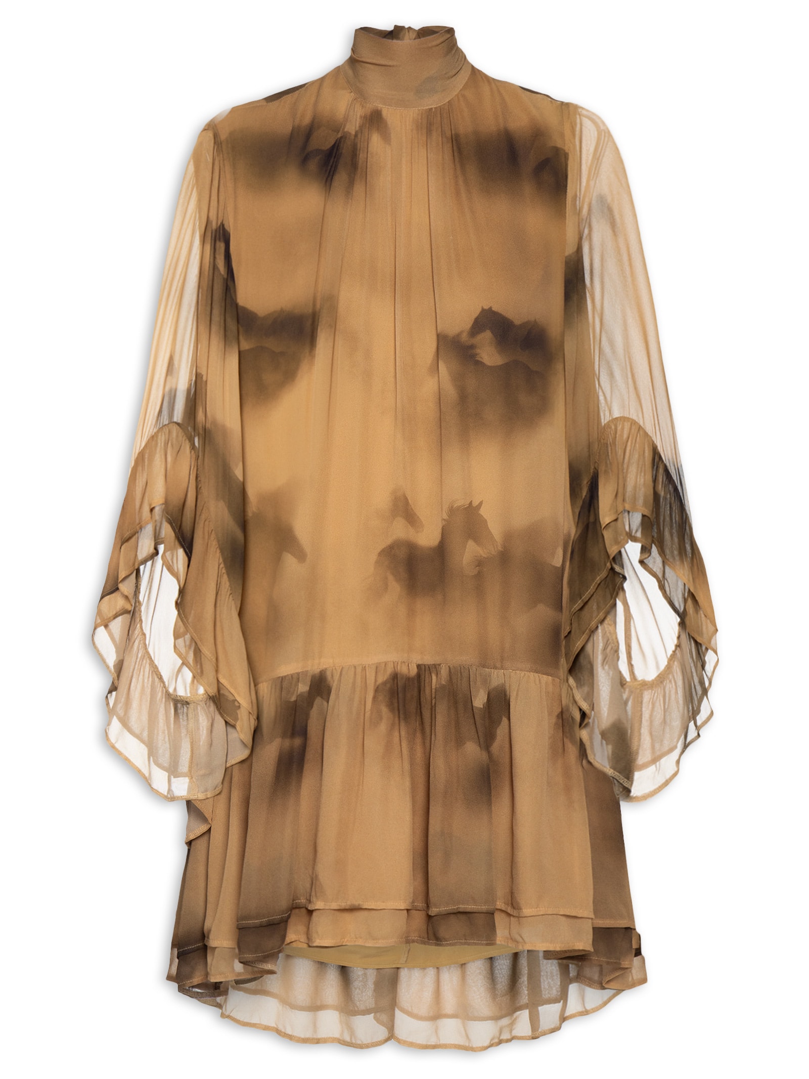 Vestido Estampado Marrom Open