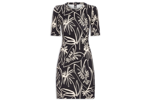 Vestido Estampado - Preto