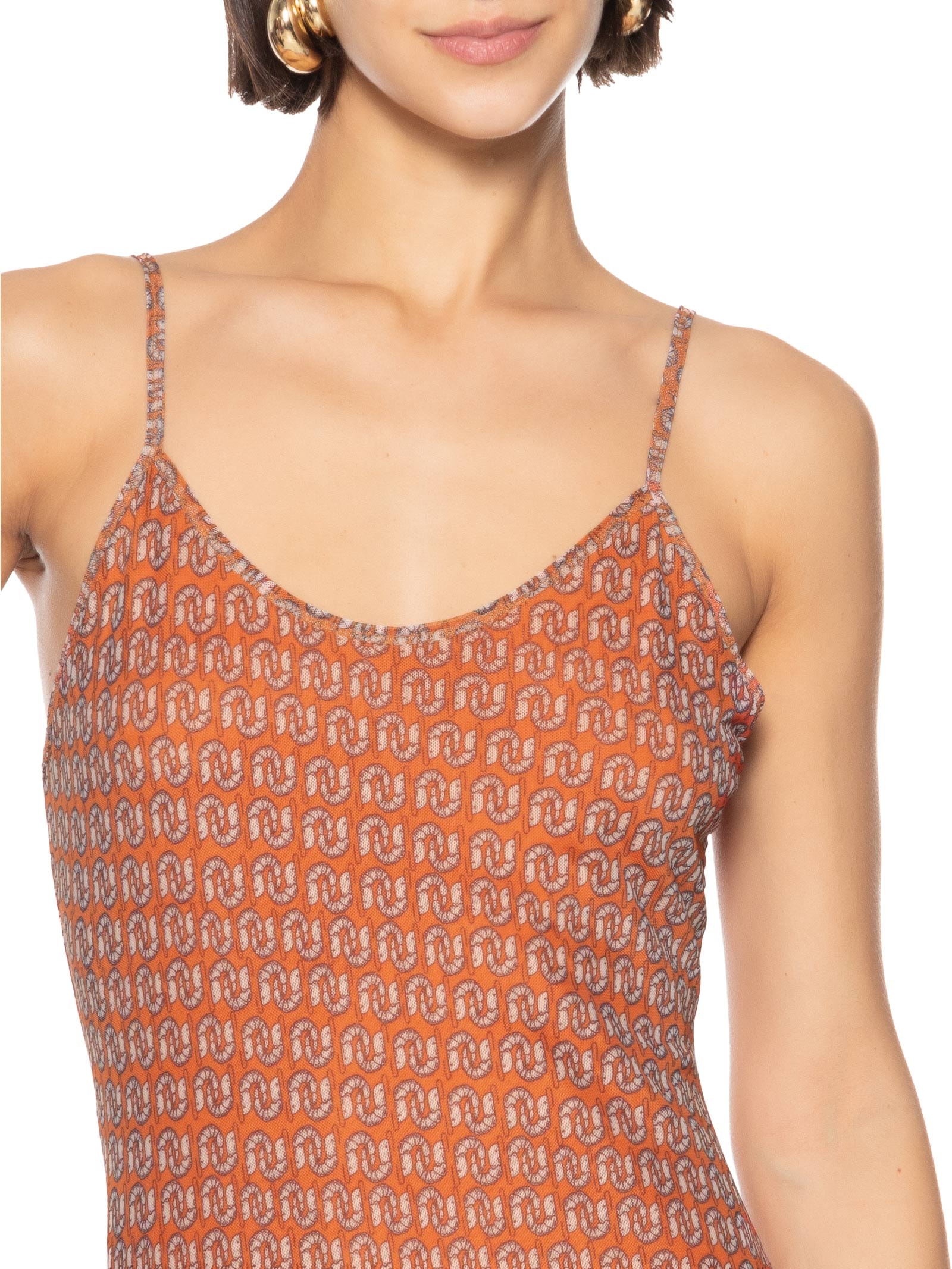 Vestido Estampado Tule Laranja Colcci