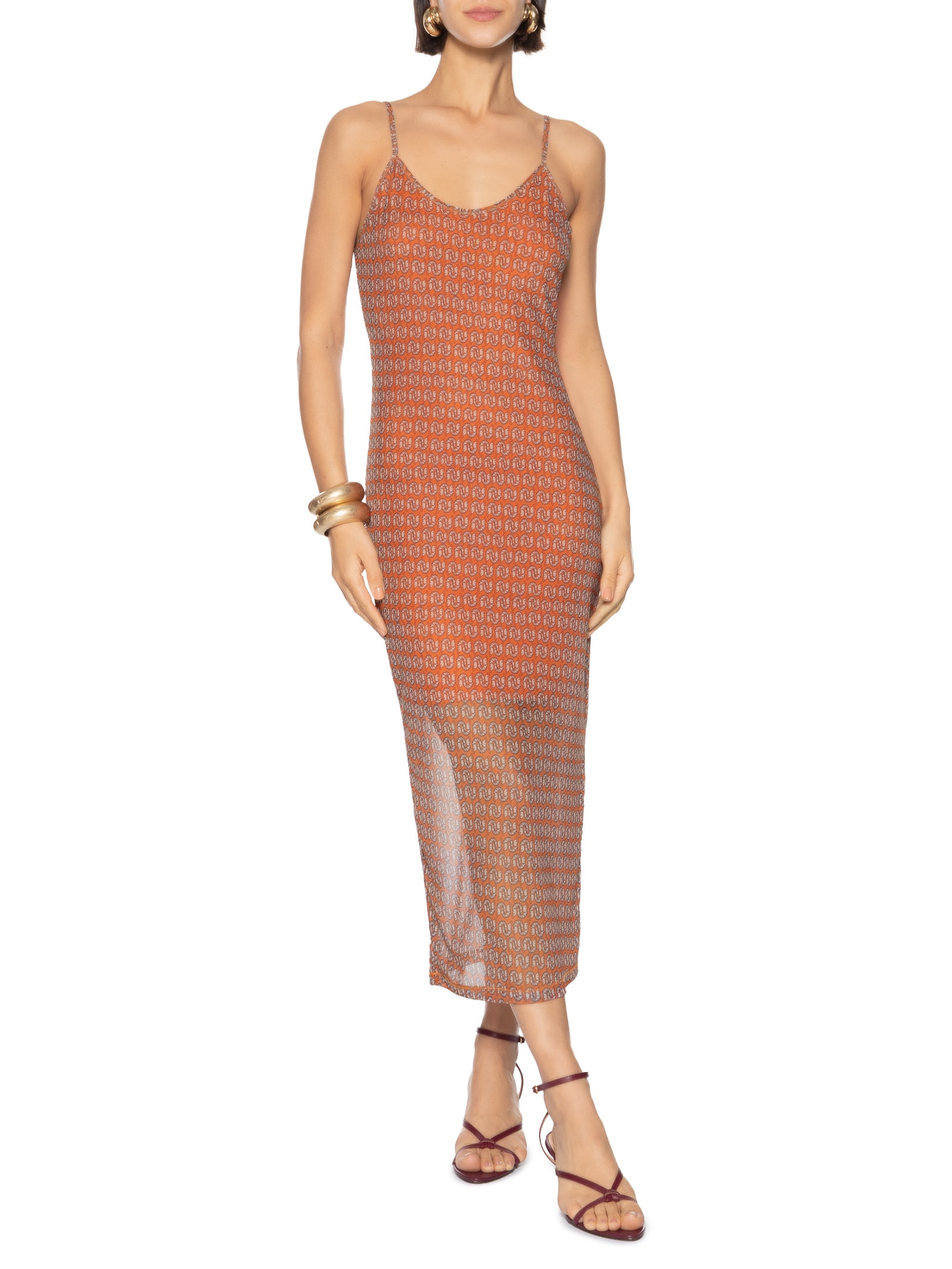 Vestido Estampado Tule Laranja Colcci