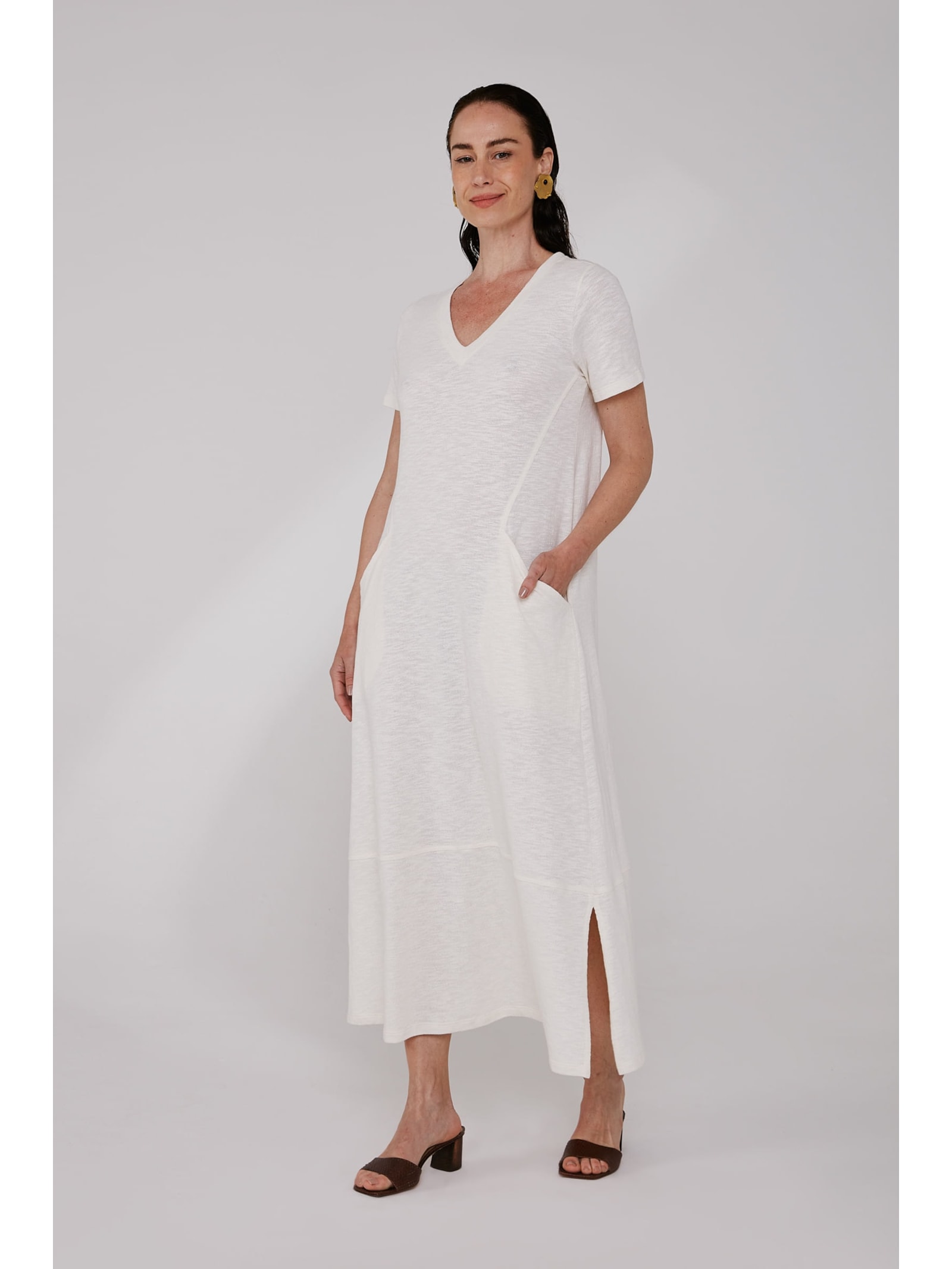 Vestido Evasê  Off white Algodão Ipê Yogini