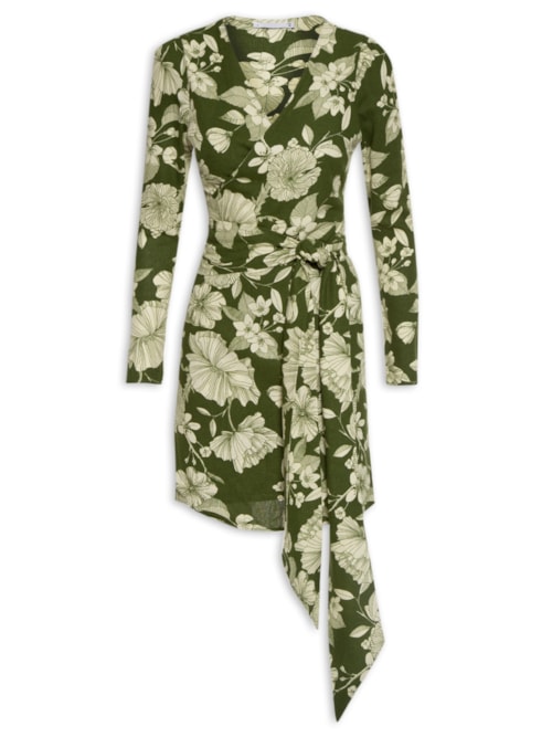 Vestido Feminino Curto Amarração Linho Estampado – Verde