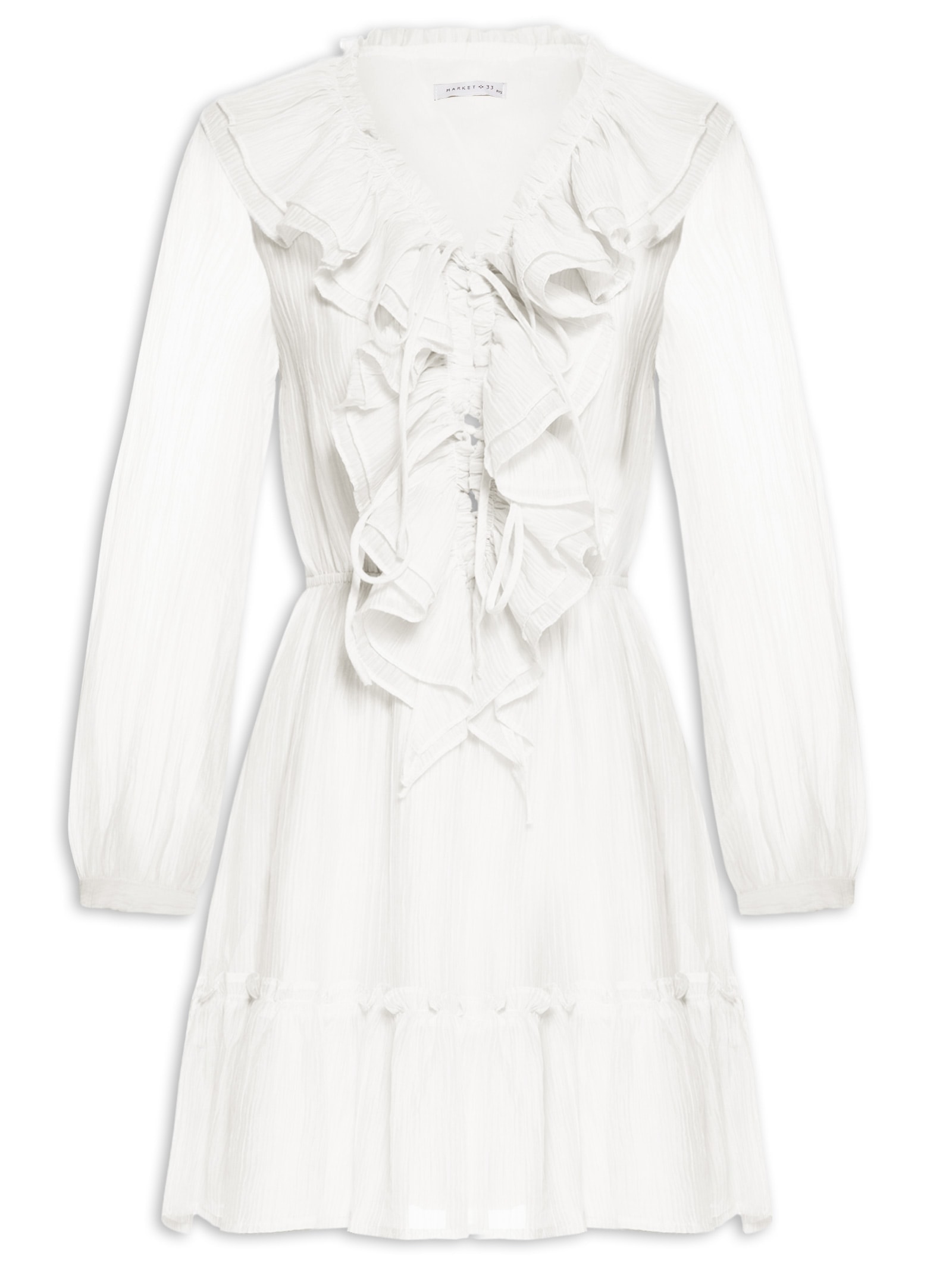 Vestido Feminino Curto Com Babados Branco Market 33