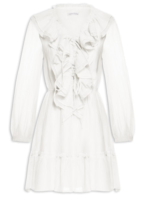 Vestido Feminino Curto Com Babados – Branco