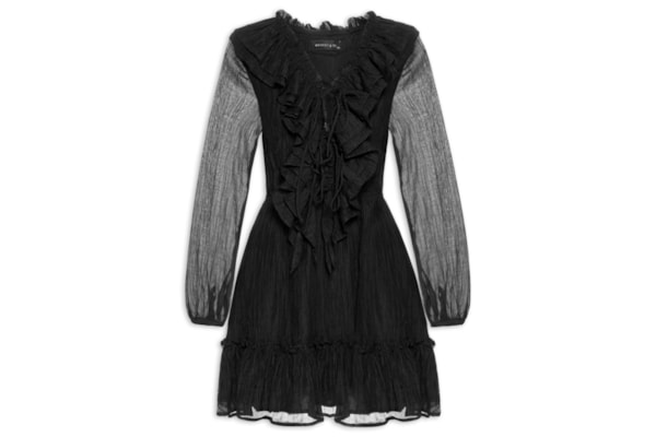 Vestido Feminino Curto Com Babados - Preto