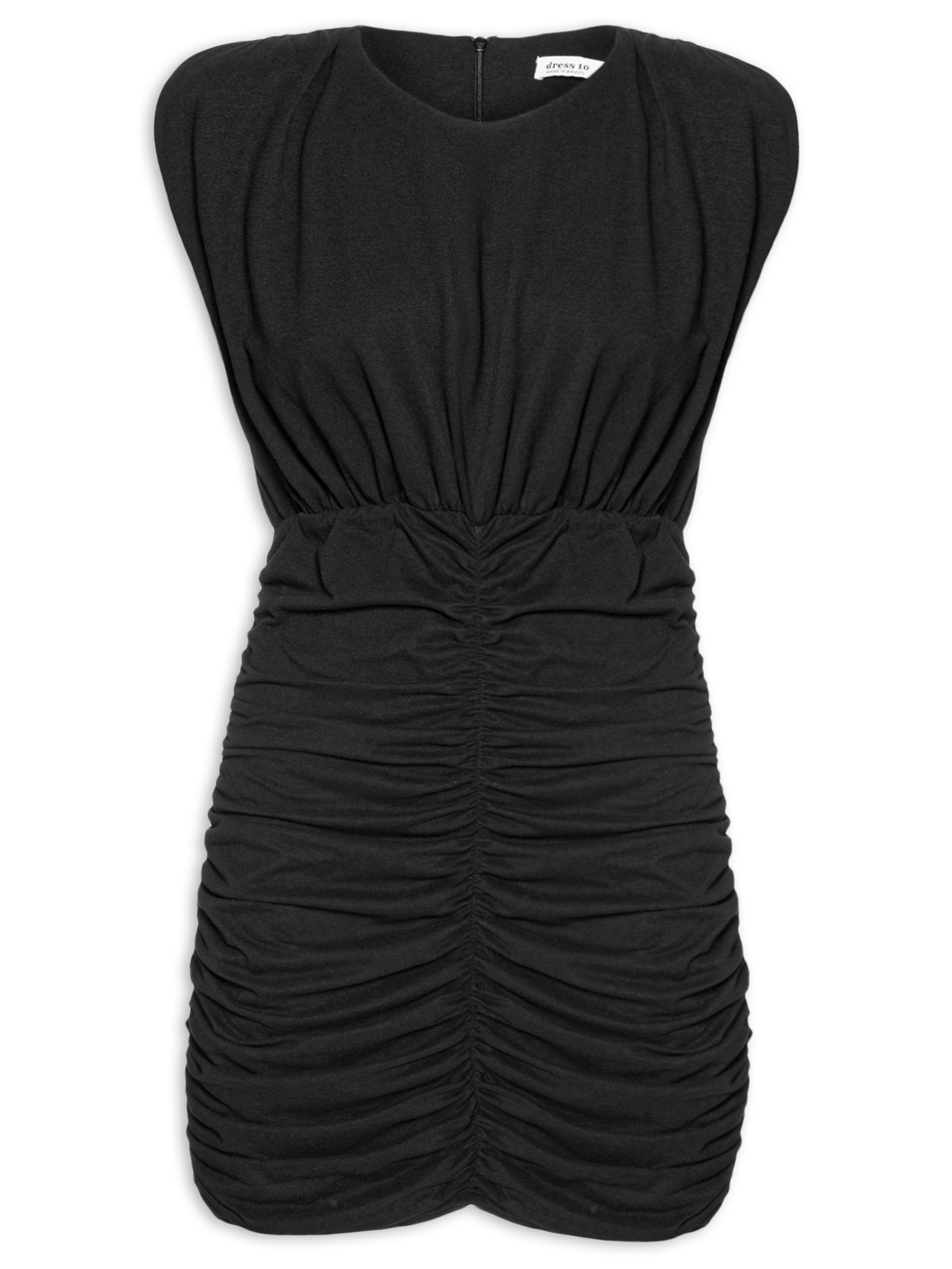 Vestido Feminino Franzido Com Ombreira Preto Dress To