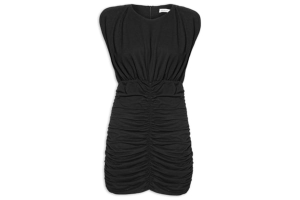 Vestido Feminino Franzido Com Ombreira - Preto