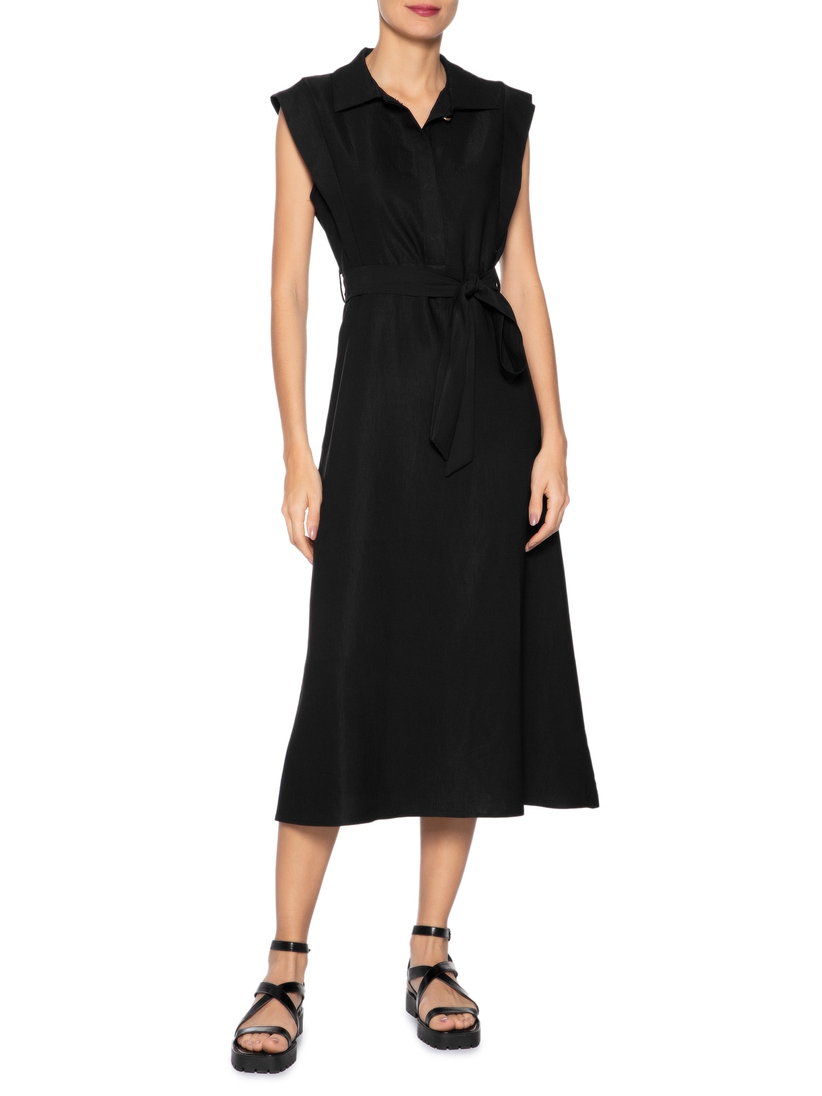 Vestido Feminino Gola Esporte Amarração Central Preto Basiq
