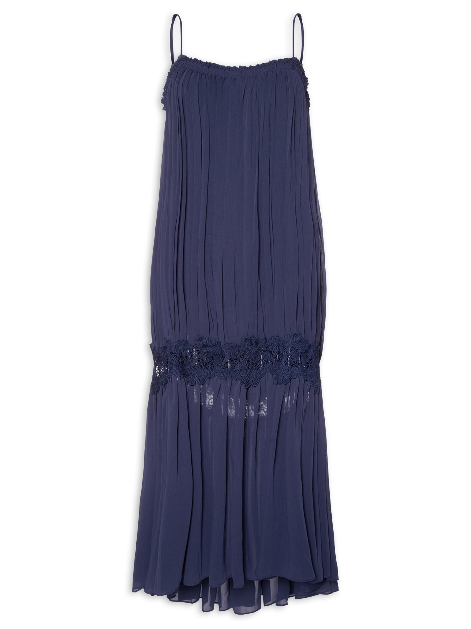 Vestido Feminino Midi Com Aplicação de Renda Azul '2Essential