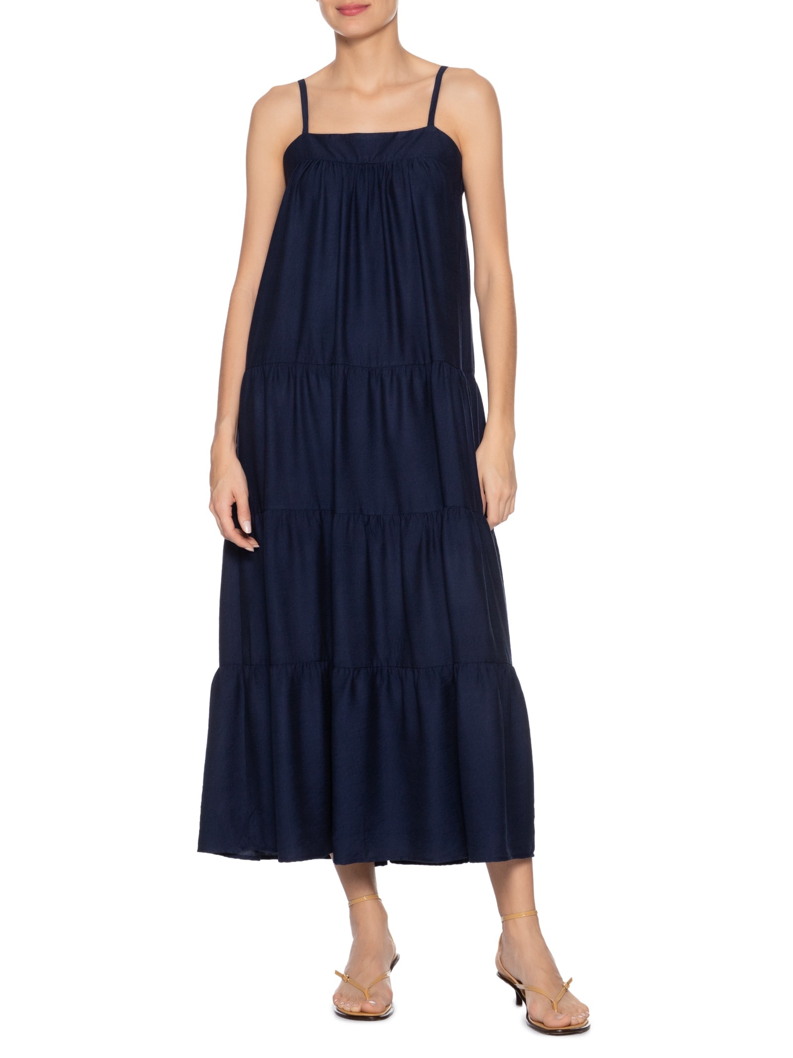 Vestido Feminino Midi Com Recortes Azul Market 33