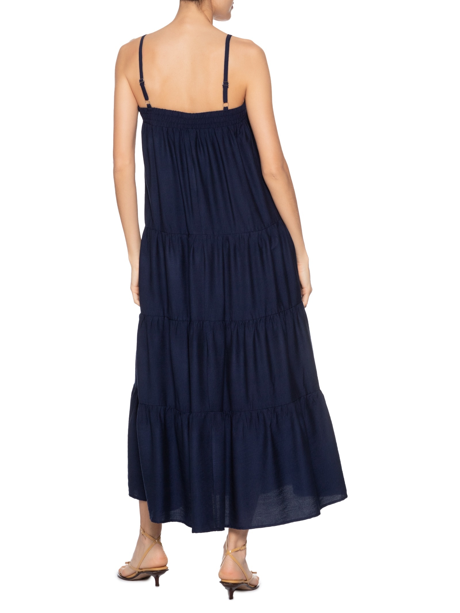Vestido Feminino Midi Com Recortes Azul Market 33