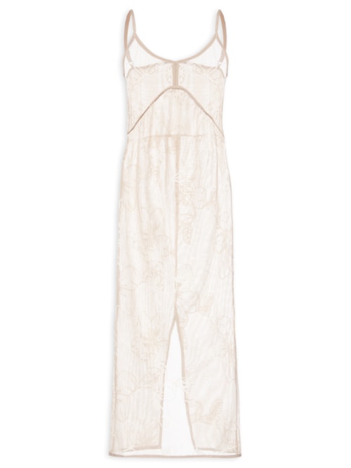 Vestido Feminino Midi Com Recortes E Franzido – Bege