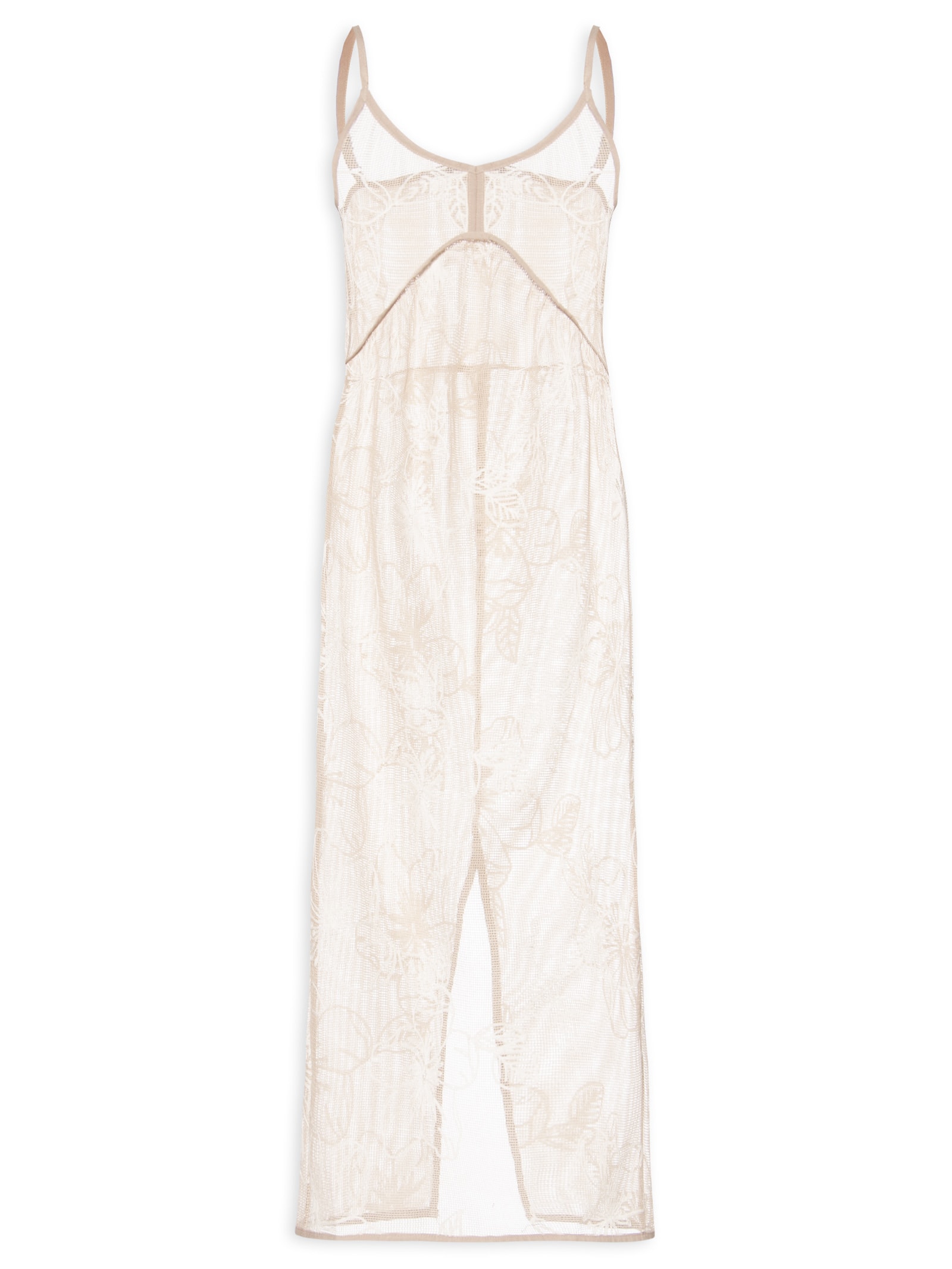 Vestido Feminino Midi Com Recortes E Franzido Bege '2Essential