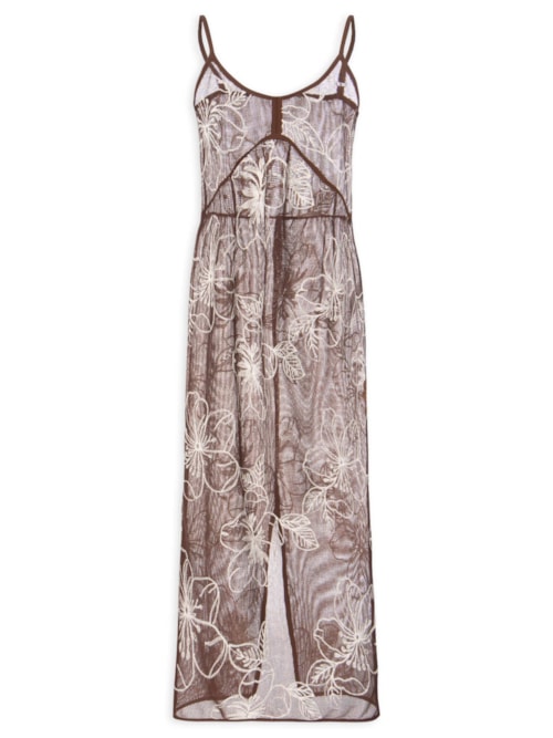 Vestido Feminino Midi Com Recortes E Franzido – Marrom