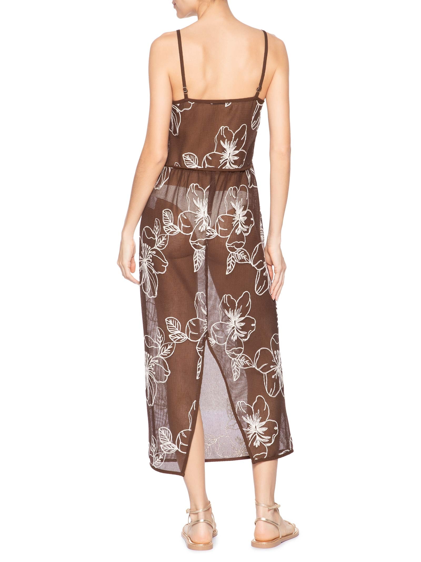 Vestido Feminino Midi Com Recortes E Franzido Marrom '2Essential